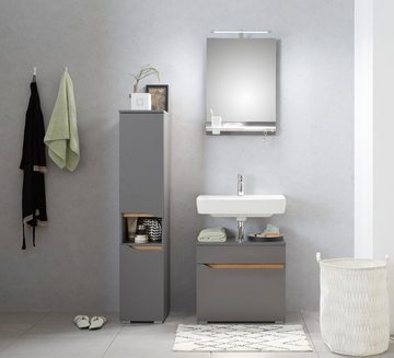 Saphir Badmöbel-Set Quickset 3-teilig Waschbeckenunterschrank und LED-Spiegel, (3-St), mit Midischrank, 2 Türen, 1 Nische, 1 Schublade, inkl. Türdämpfer