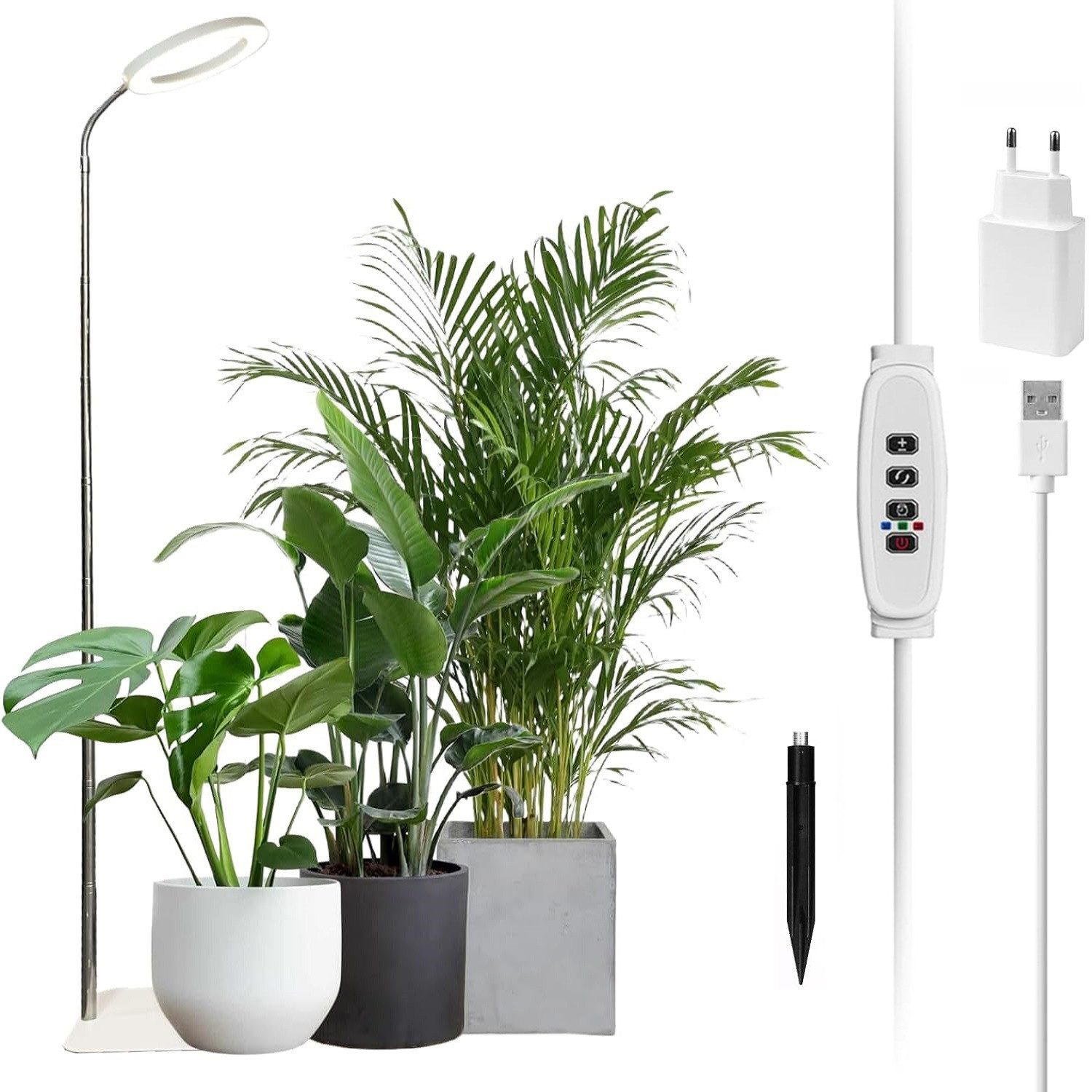 Lapamax Pflanzenlampe Pflanzenlampe LED Vollspektrum mit Standfuß, 3 Lichtmodi, LED, Timer 3/9/12H, 10 Dimmstufen, Höhenverstellbar für große Pflanzen