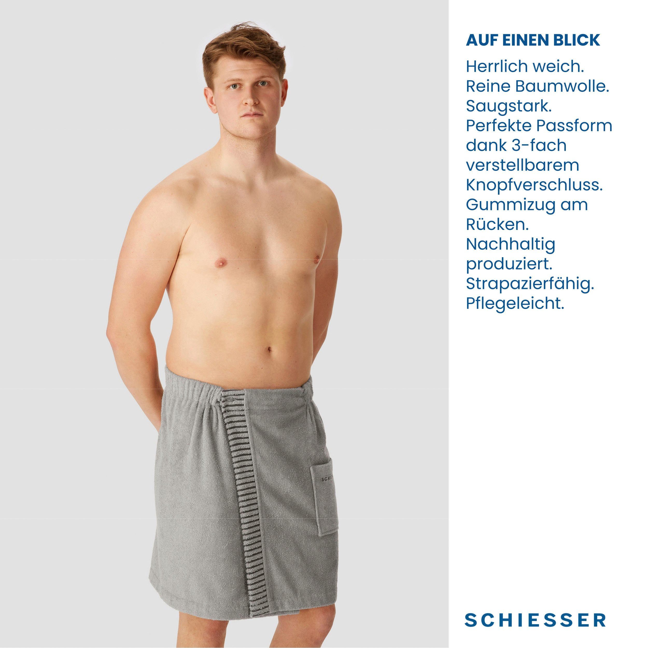 Schiesser Kilt Saunakilt Rom für Herren aus saugstarkem Baumwoll-Frottier,  Kurzform, Frottier, Knöpfe, mit Streifen-Akzent und Logostickerei