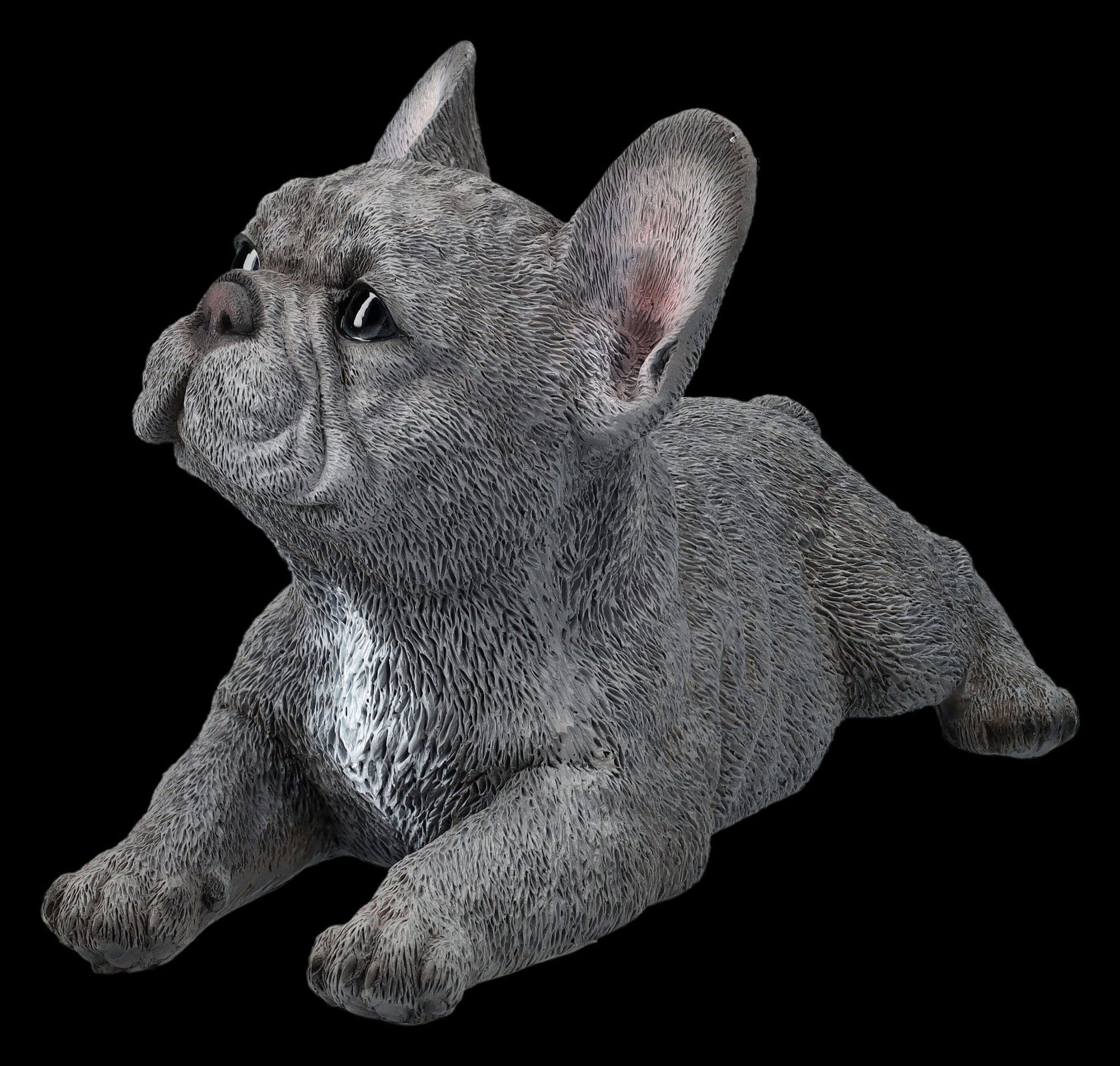 Tierdeko Figuren - Welpe grau Dekofigur GmbH Französische Shop Bulldogge Tierfigur liegend Figur