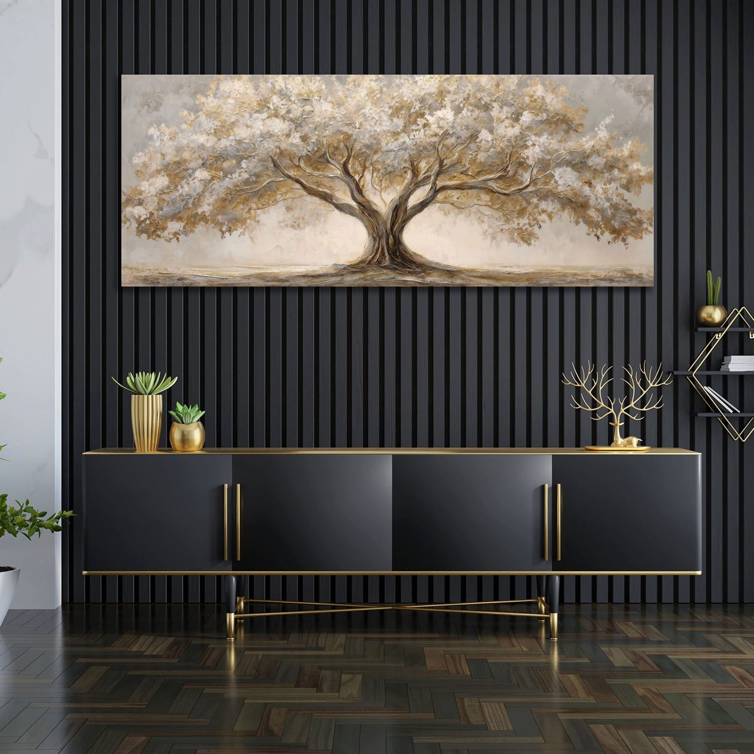 Artedinoi Leinwandbild Baum Landschaft goldene Blätter Natur Leinwandbild Wandbild Kunstdruck, Baum mit goldenen Blättern
