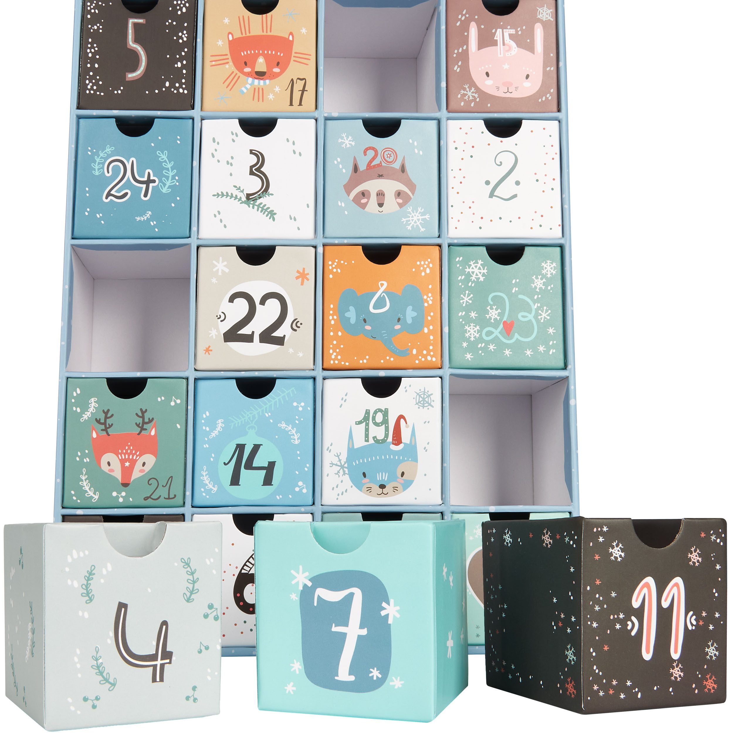 BRUBAKER befüllbarer Adventskalender Adventskalender zum Befüllen Weihnachtstiere Blau (24 Türchen, 1-tlg), DIY Weihnachtskalender - Kalender Weihnachten 39 cm  – Bild 5 von 5