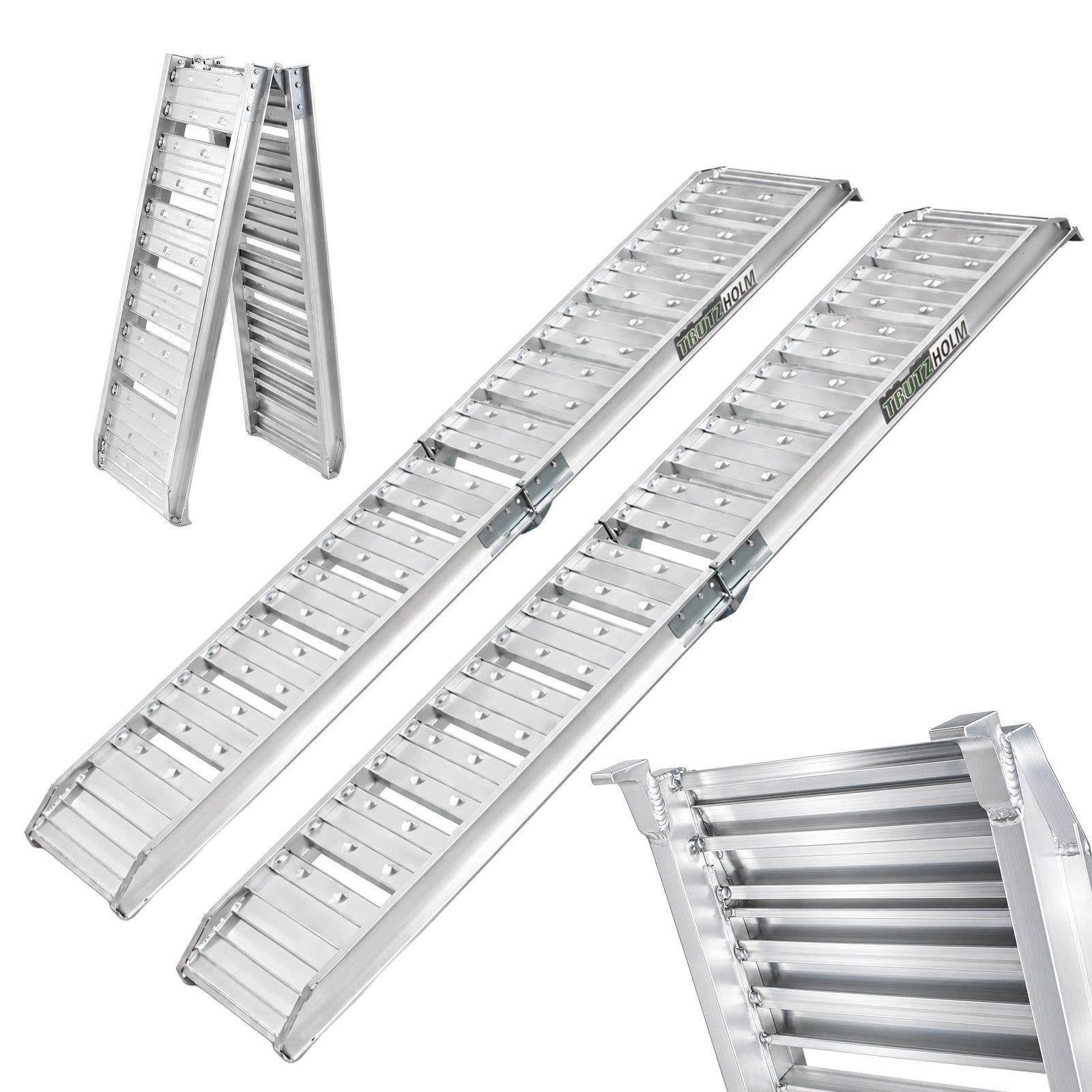TRUTZHOLM Auffahrrampe 2x Rampe klappbar 180 cm Traglast 400kg Alu grau geriffelt/gelocht (2-St), Robuste Konstruktion, hohe Traglast