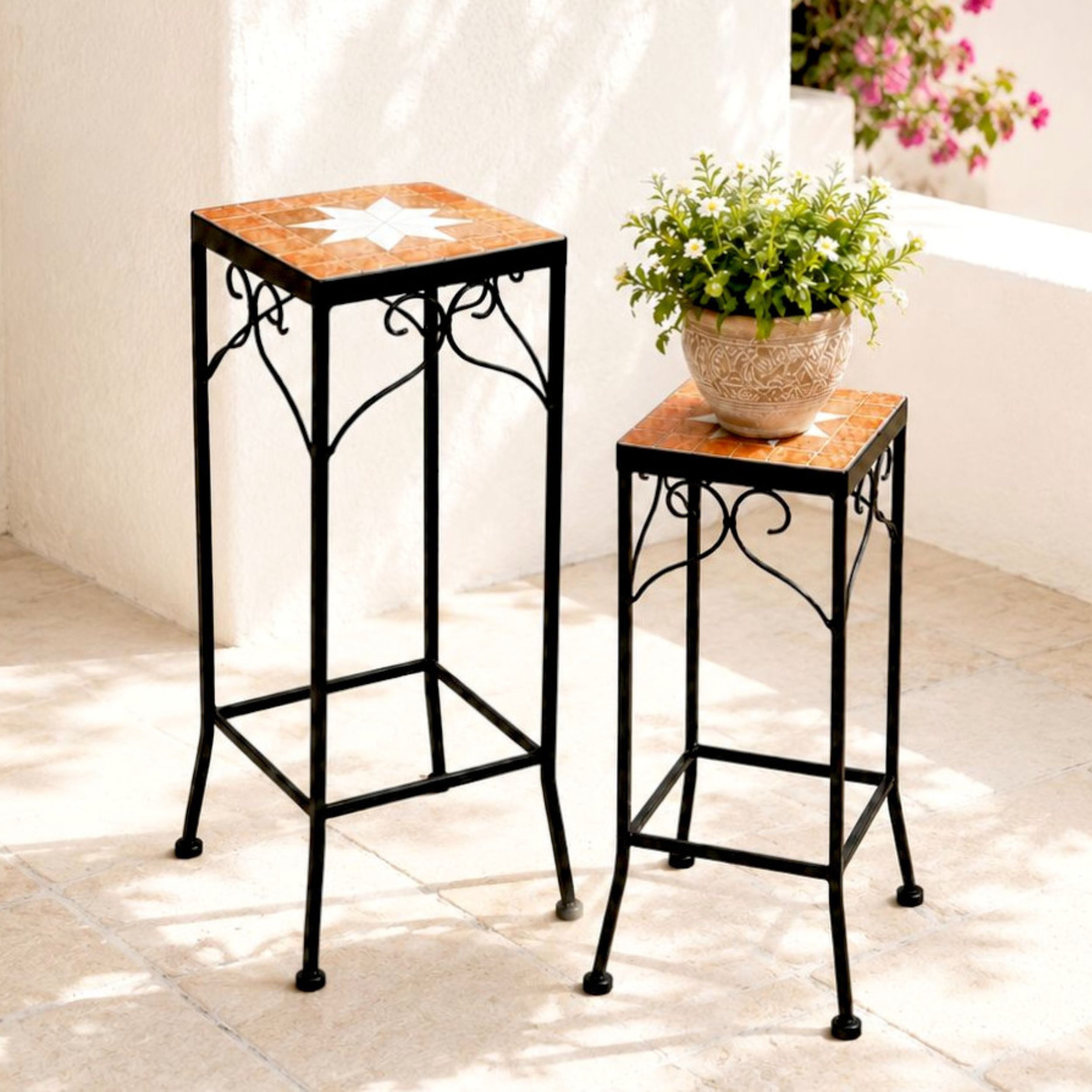 DanDiBo Blumenständer Mosaik Rund 3er Set 16, 20 cm Blumenständer