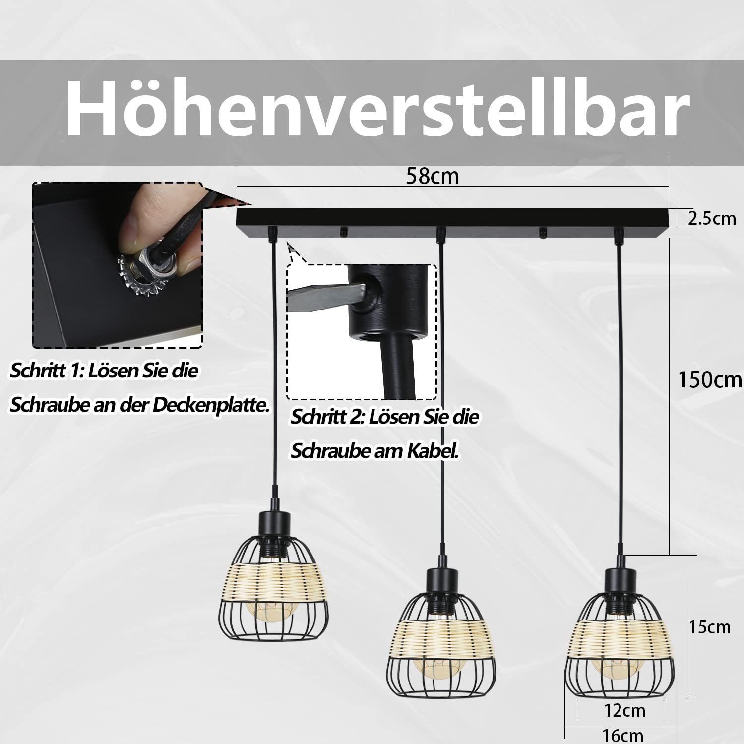 Bambusmetall, höhenverstellbar Flammig Hängeleuchten Retro 3 E27 Nettlife