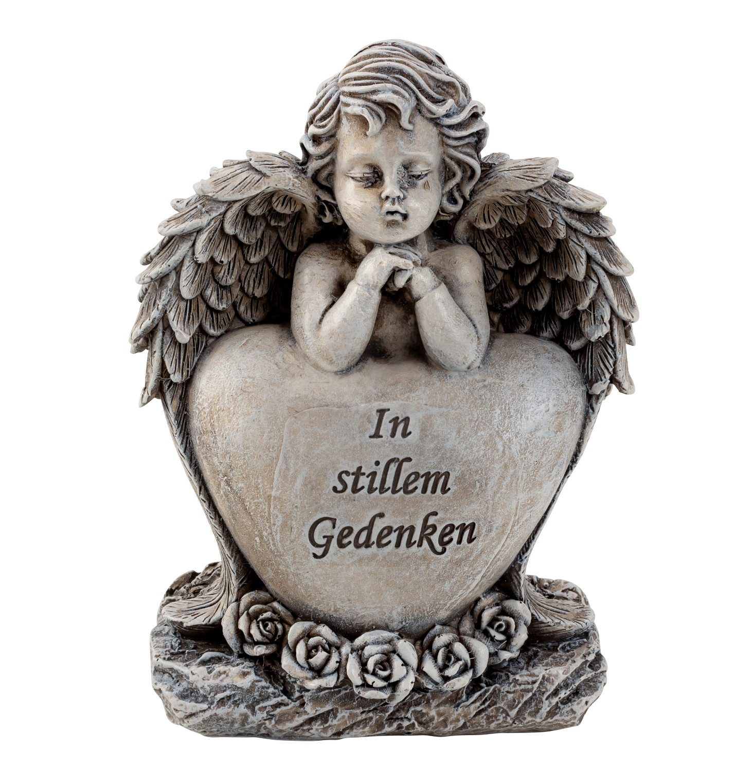 Gartenfigur Engel mit Herz In stillem Gedenken 16,5 cm
