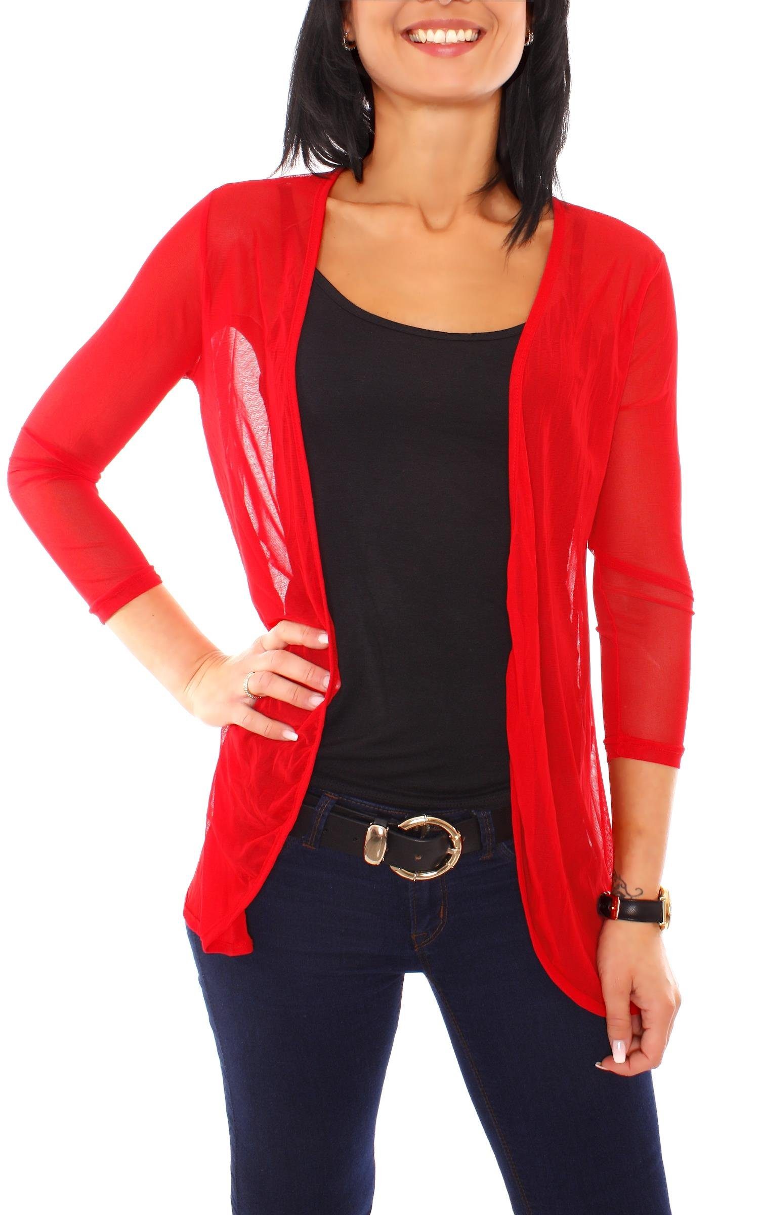 Muse Cardigan Mesh Cardigan Jäckchen transparent 7058 rot