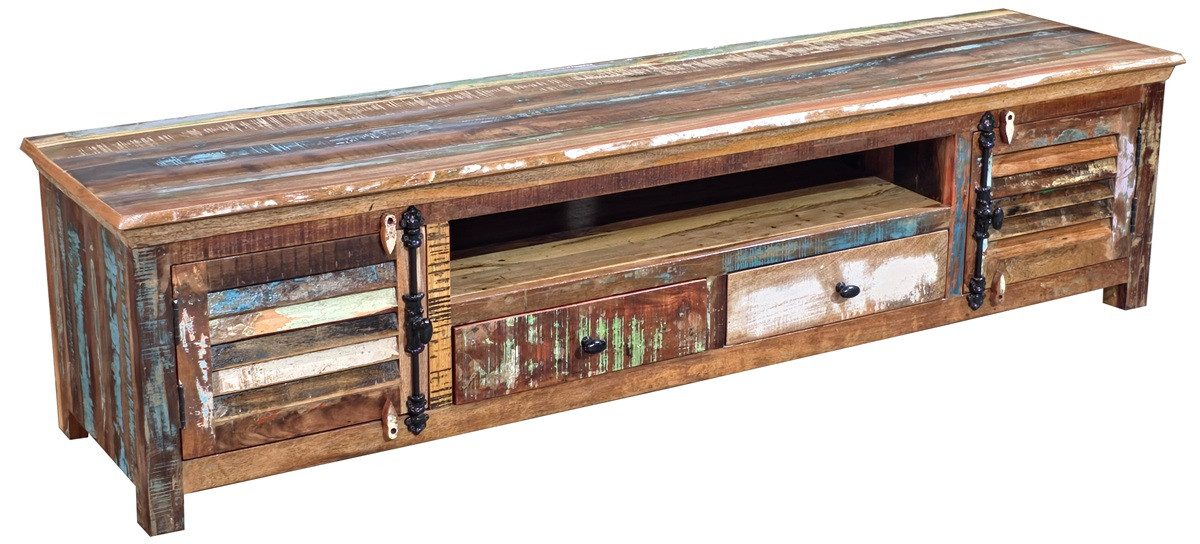 Main Möbel TV-Schrank TV Board 200x50cm 'Hawkins' recyceltes Altholz mehrfarbig lackiert
