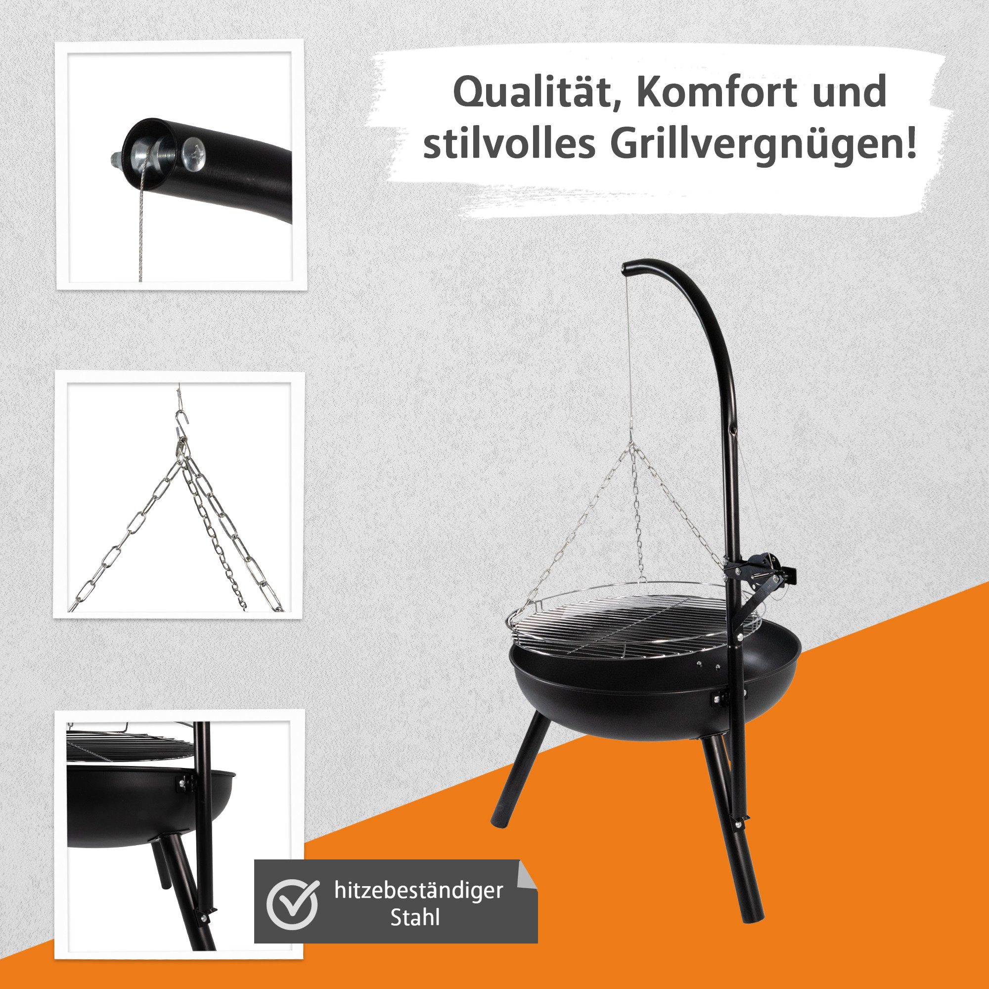 Lemodo Schwenkgrill Holzkohlegrill mit Kurbel und höhenverstellbarem Grillgitter