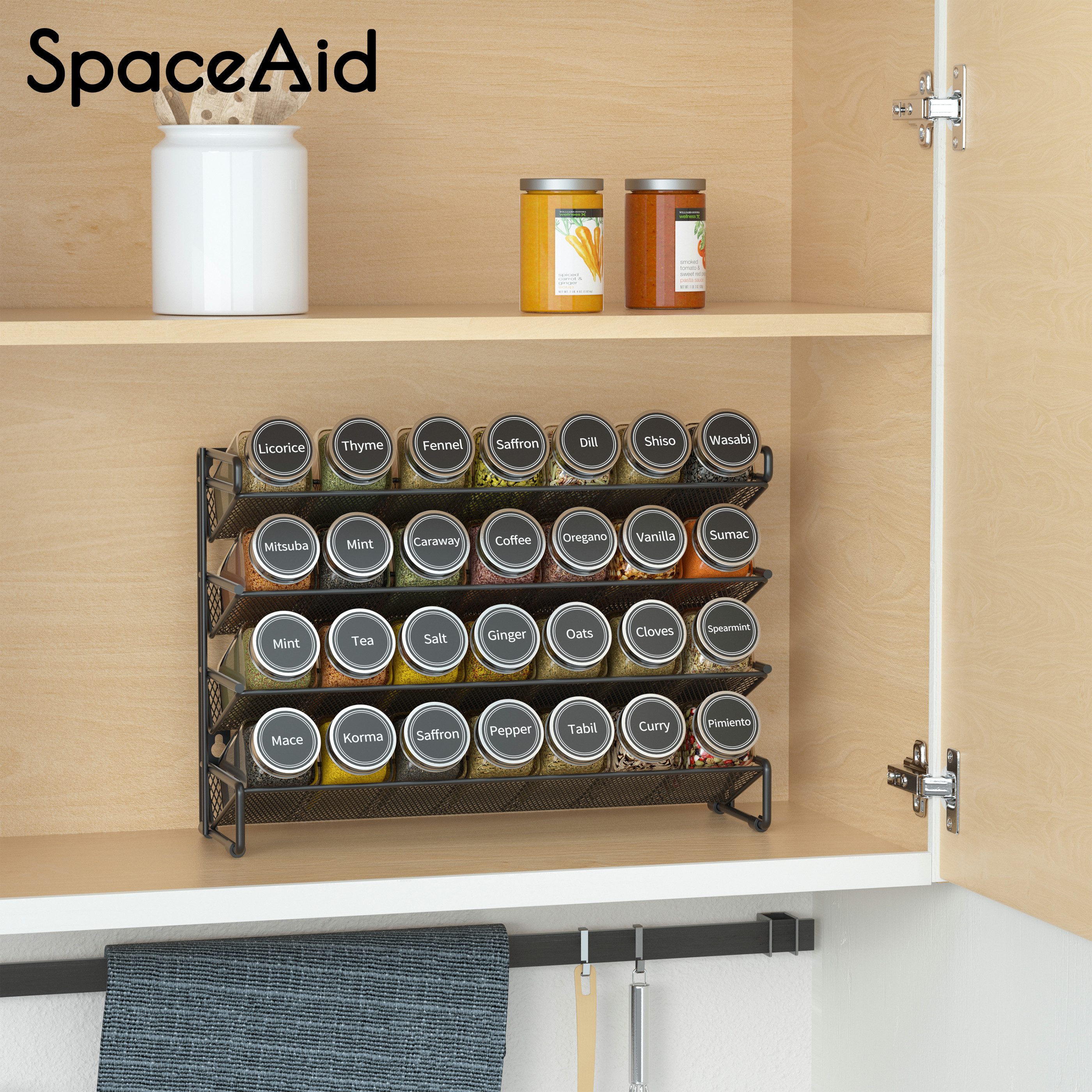 SpaceAid Gewürzregal 4-stöckiges Gewürzregal Stehend, mit 28 Gewürzgläsern, günstig online kaufen