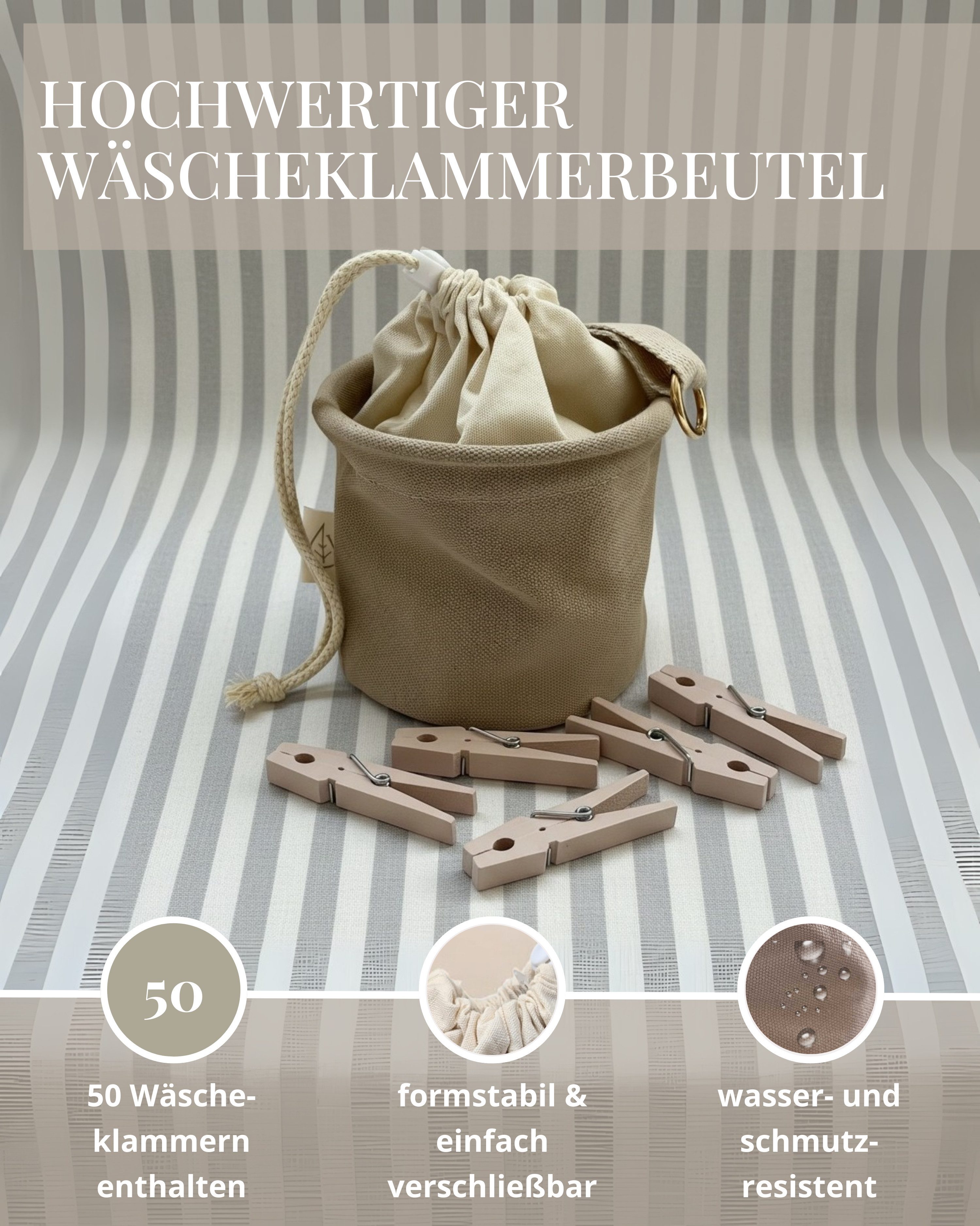 LIVLIG Wäscheklammern Wäscheklammerbeutel mit 50 Wäscheklammern, Klammersack, Aufbewahrungsbeutel, 50 Klammern aus recyceltem Kunststoff