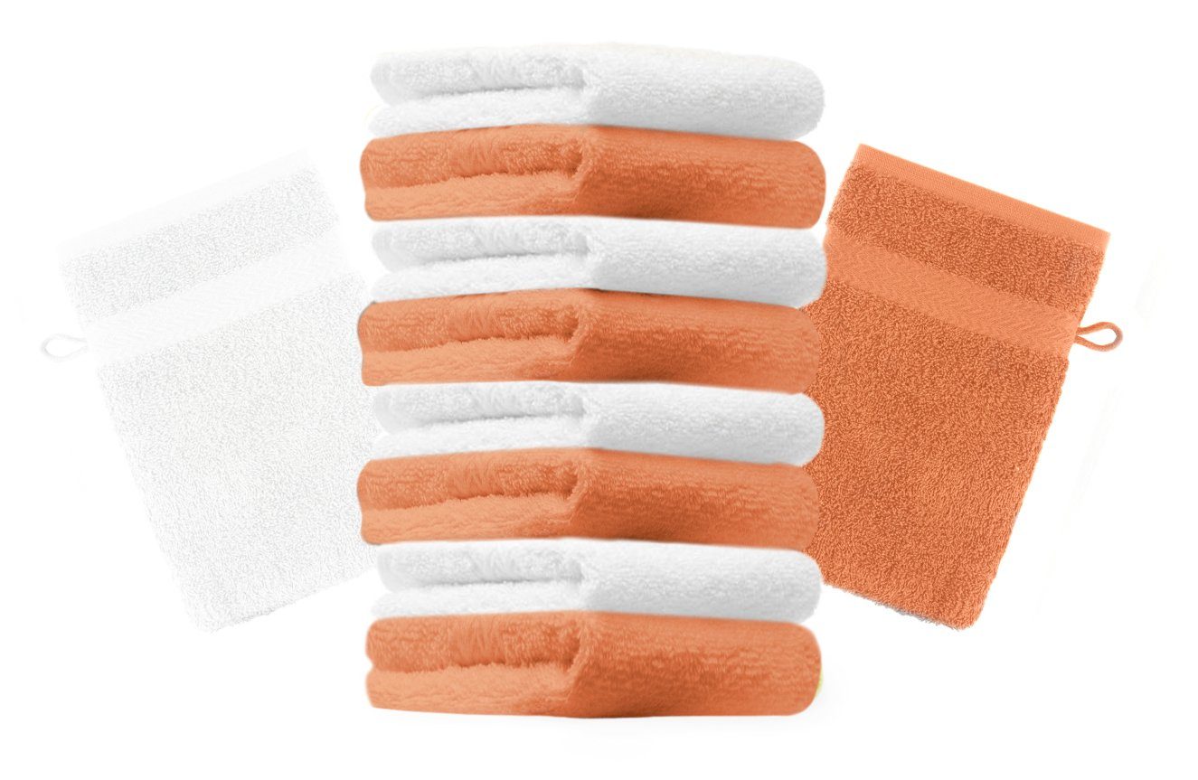 Betz Waschhandschuh 10 Stück Waschhandschuhe Premium 100% Baumwolle Waschlappen Set 16x21 cm Farbe orange und weiß
