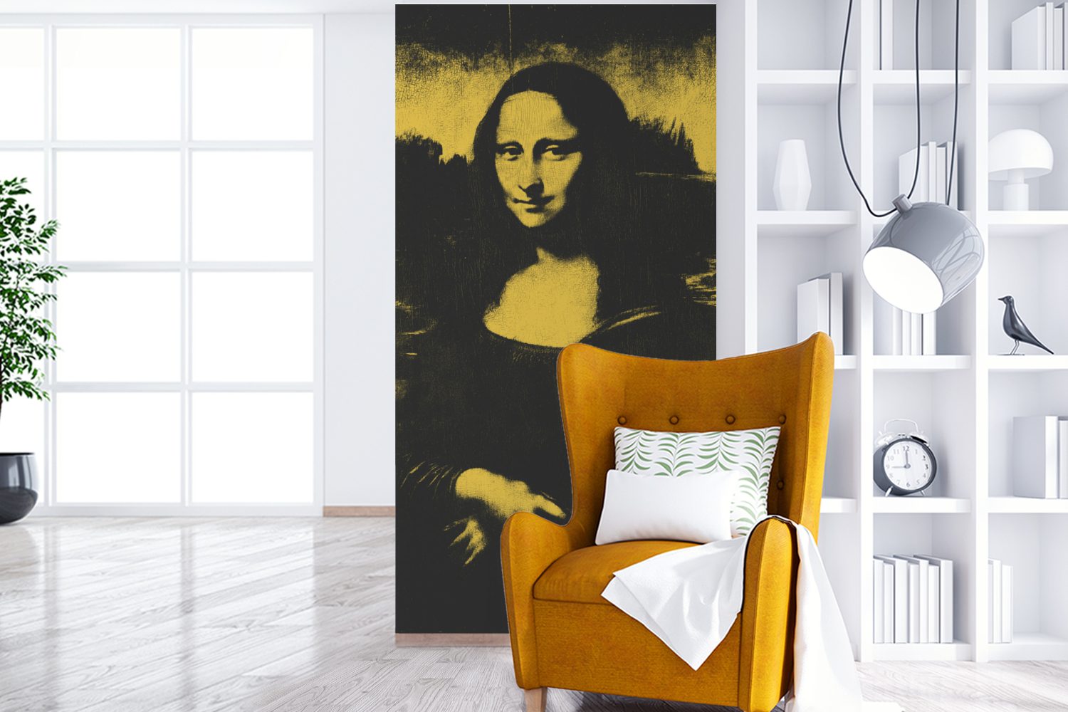 MuchoWow Fototapete Mona Lisa Küche, - bedruckt, (2 Da - Wohnzimmer Matt, Fototapete - Schlafzimmer St), Vinci Gelb Vliestapete für Schwarz