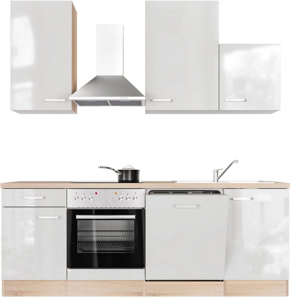 Flex-Well Küche Florenz, mit E-Geräten, Breite 220 cm, in vielen  Farbvarianten erhältlich, Mit 38 mm starker Arbeitsplatte, Metallgriff