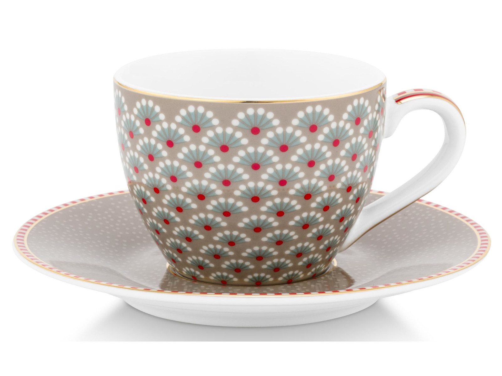 PiP Studio Espressotasse Blooming Tales Khaki Espressotasse mit Untertasse 0,12l Set2, Porzellan
