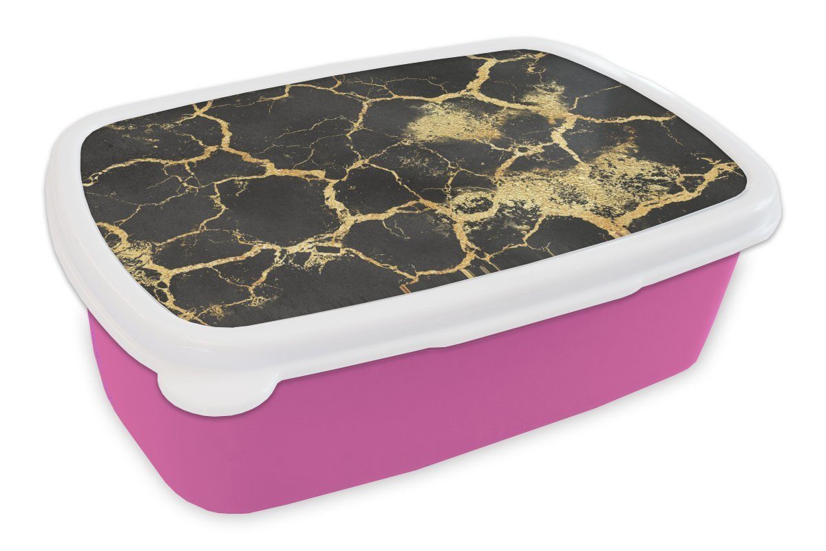 Schwarz, Mädchen, rosa Brotbox Snackbox, Lunchbox Kunststoff, (2-tlg), Brotdose Marmor Kinder, - Kunststoff für - Erwachsene, Gold MuchoWow