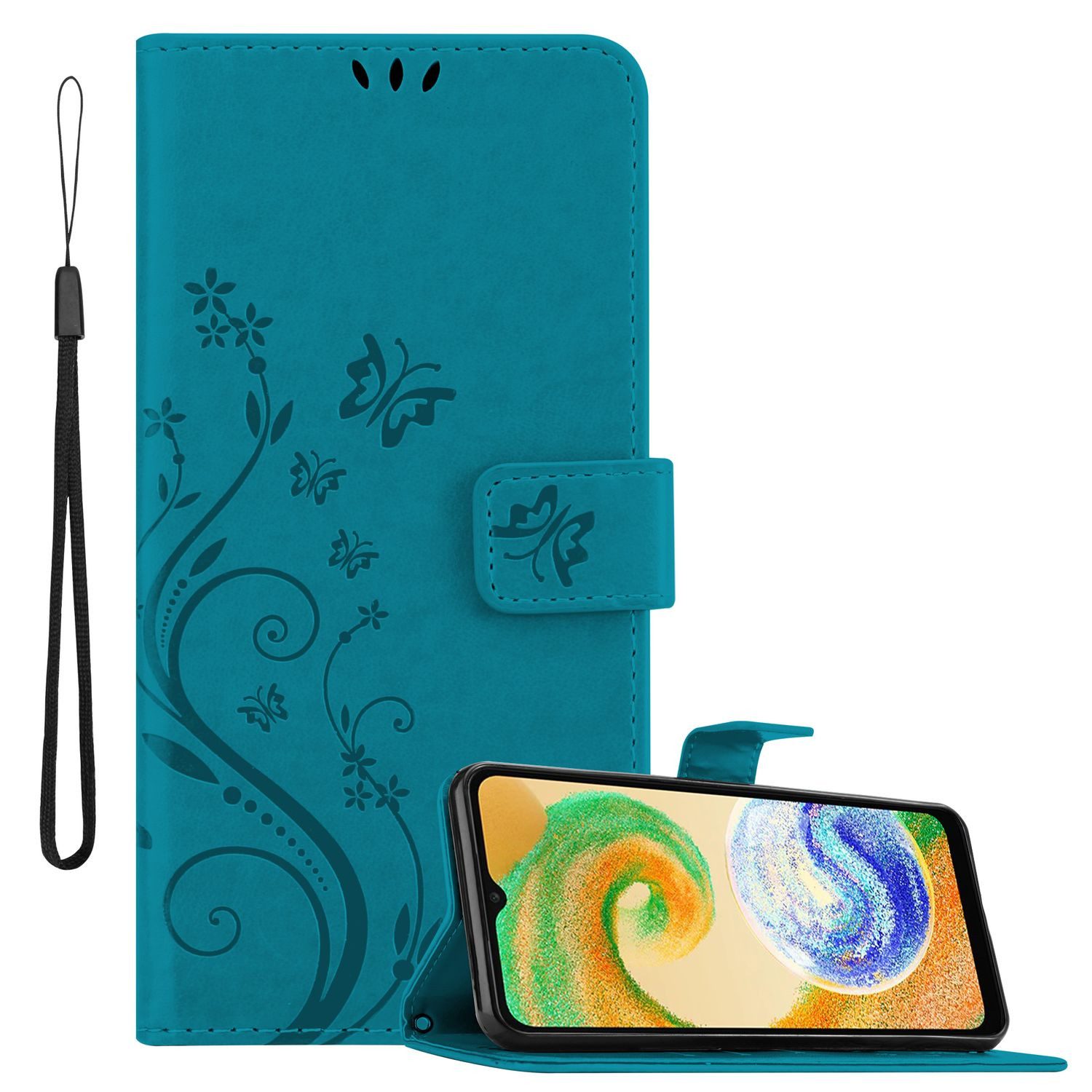 Cadorabo Handyhülle für Samsung Galaxy A04s / A13 5G / M13 5G Hülle Samsung Galaxy A04s / A13 5G / M13 5G, Hülle Schutzhülle Blumen Flower mit Standfunktion Kartenfach Magnet