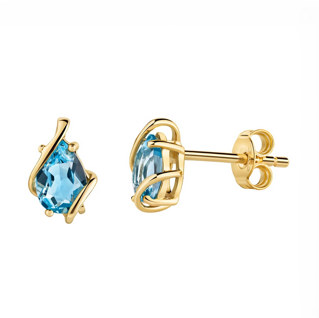 Paar Ohrstecker 375er Gelbgold Ohrstecker Blautopas Tropfen