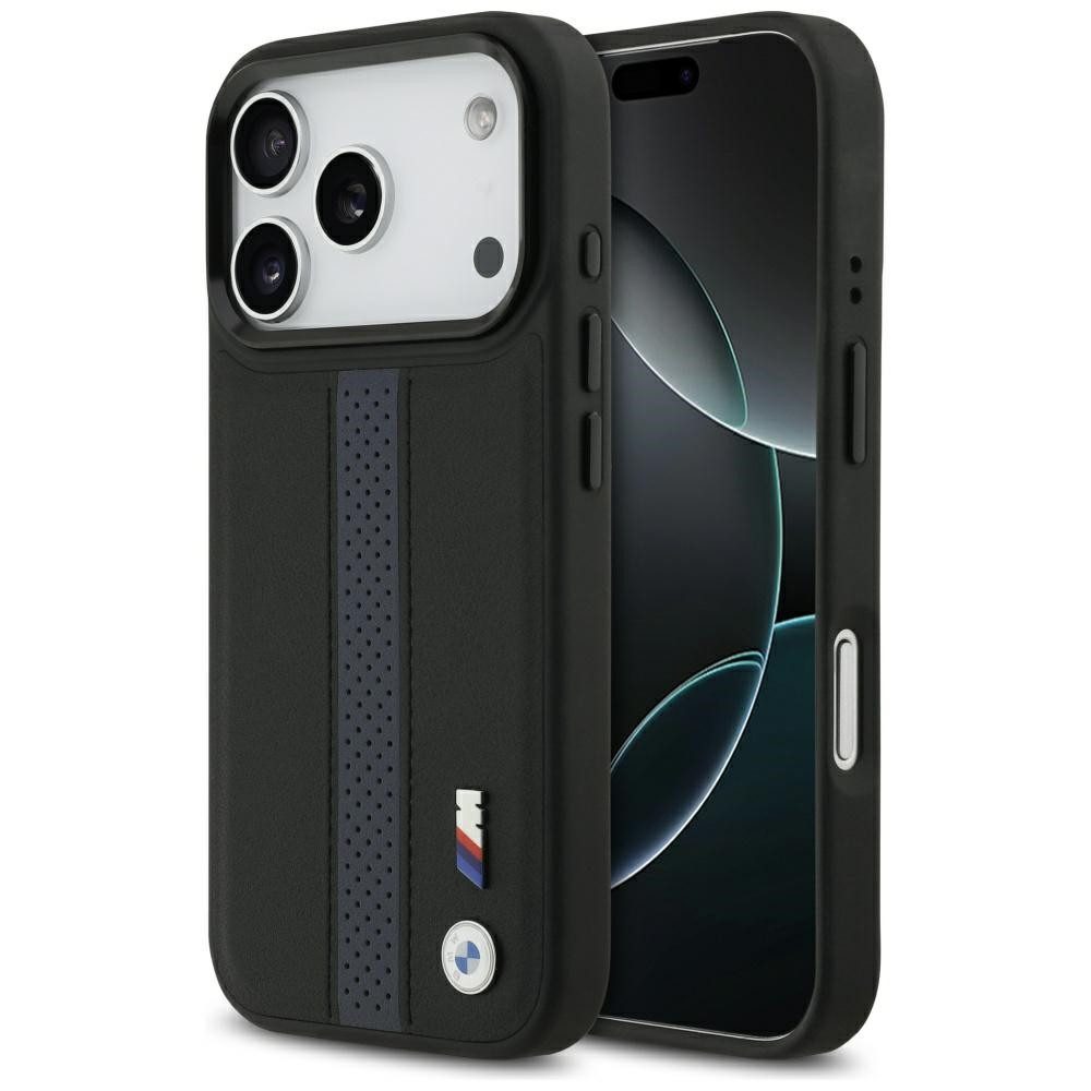 BMW Handyhülle MagSafe iPhone 17 Pro Kunstleder schwarz blau Logo Metall 6,3 Zoll, Kantenschutz