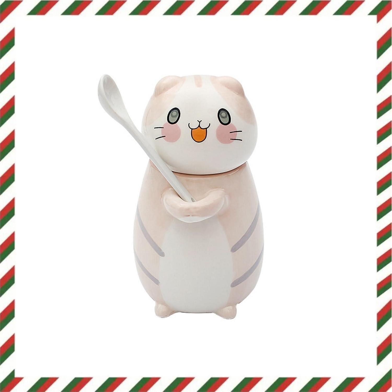 LuxusKollektion Espressotasse Keramik Tasse Katze 300ml pink weiß, Keramik