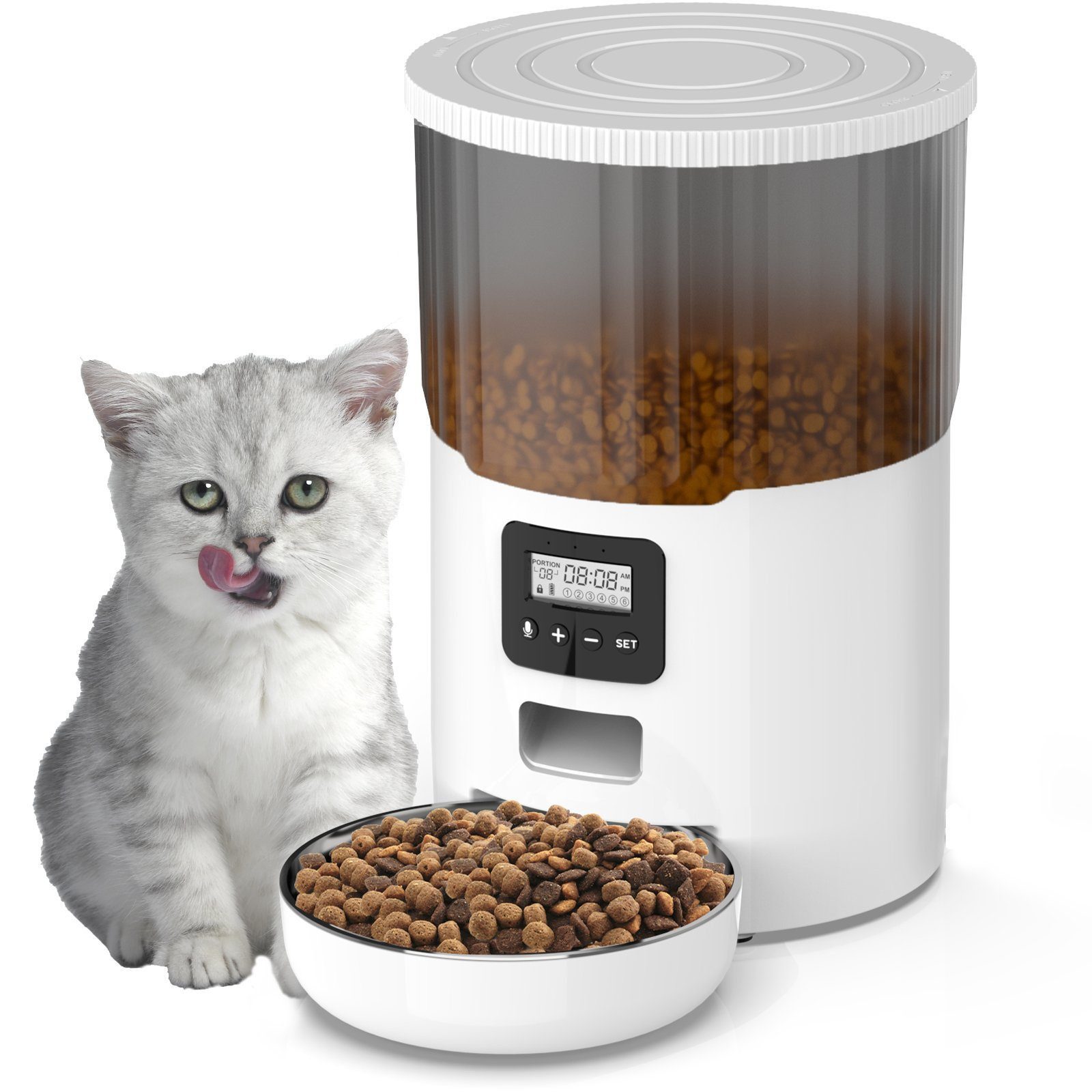 iceagle Futterautomat 4L Futterautomat für Hunde und Katzen, Automatischer Futterspender, LCD, 6 Mahlzeiten/Tag