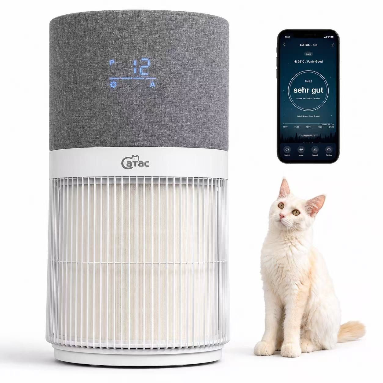 Catac Luftreiniger Pet Air, für 70 m² Räume, Sechsstufiges medizinisches Filtersystem