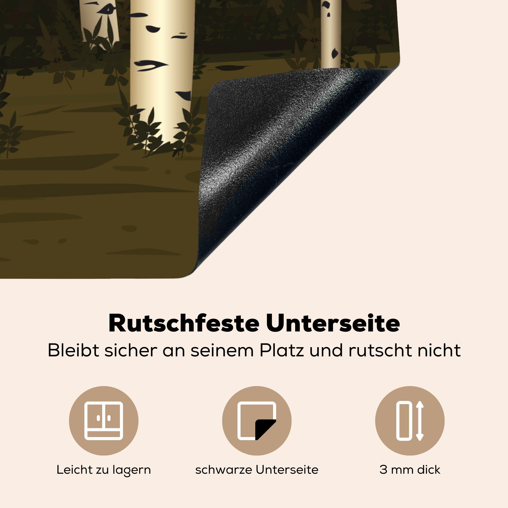 cm, mit nutzbar, Arbeitsfläche 70x52 Eine tlg), MuchoWow Herdblende-/Abdeckplatte Ceranfeldabdeckung Mobile (1 Waldes Illustration Birken, Vinyl, eines