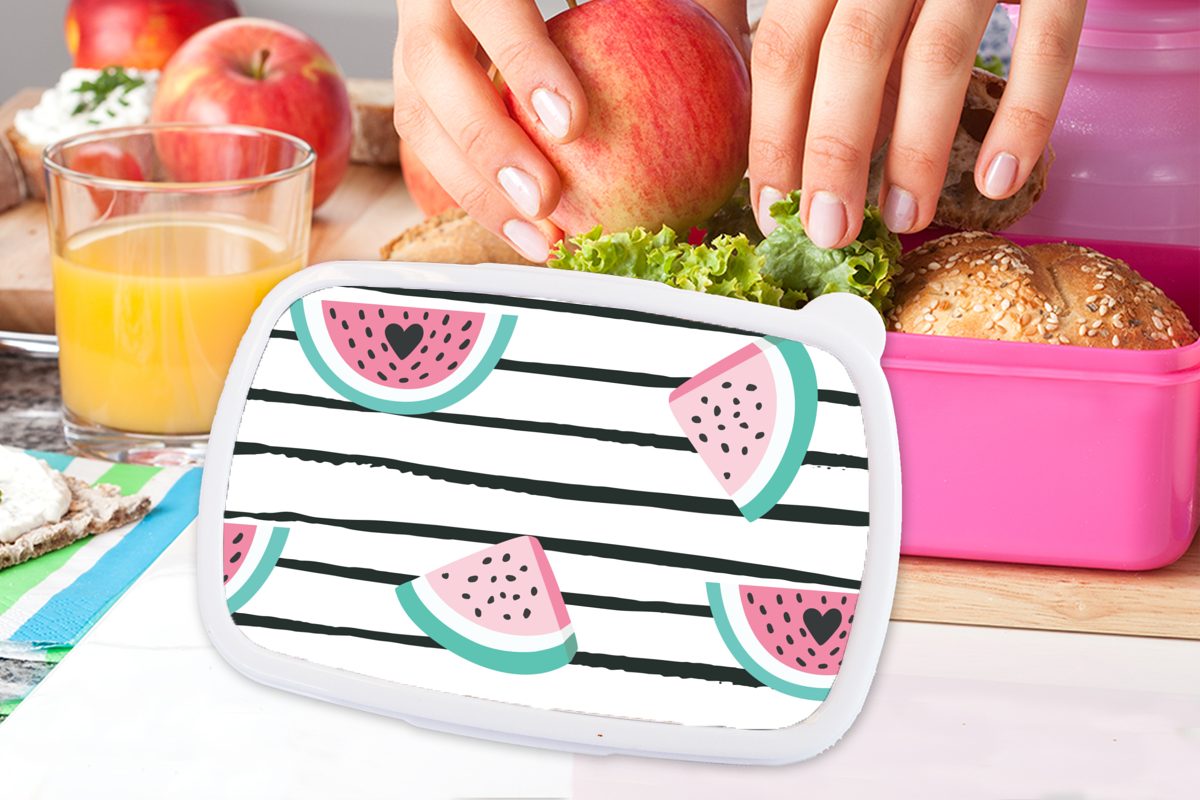 MuchoWow Lunchbox Wassermelone - Sommer - für Snackbox, Schwarz, Erwachsene, rosa Kinder, Kunststoff, Mädchen, Kunststoff (2-tlg), Brotdose Brotbox