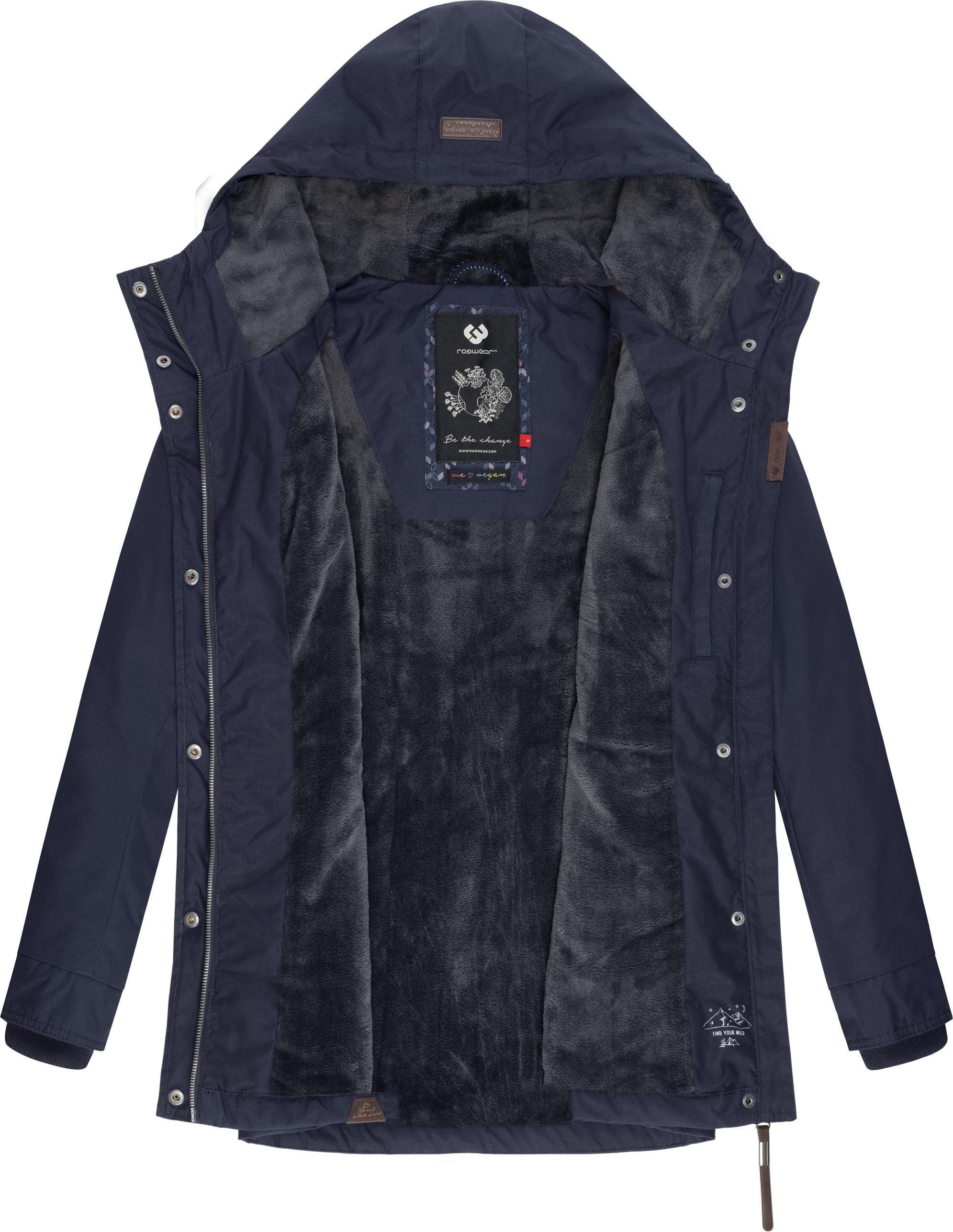 Ragwear Winterjacke Monadis jeansblau die Jahreszeit kalte Label Winterparka für stylischer Black