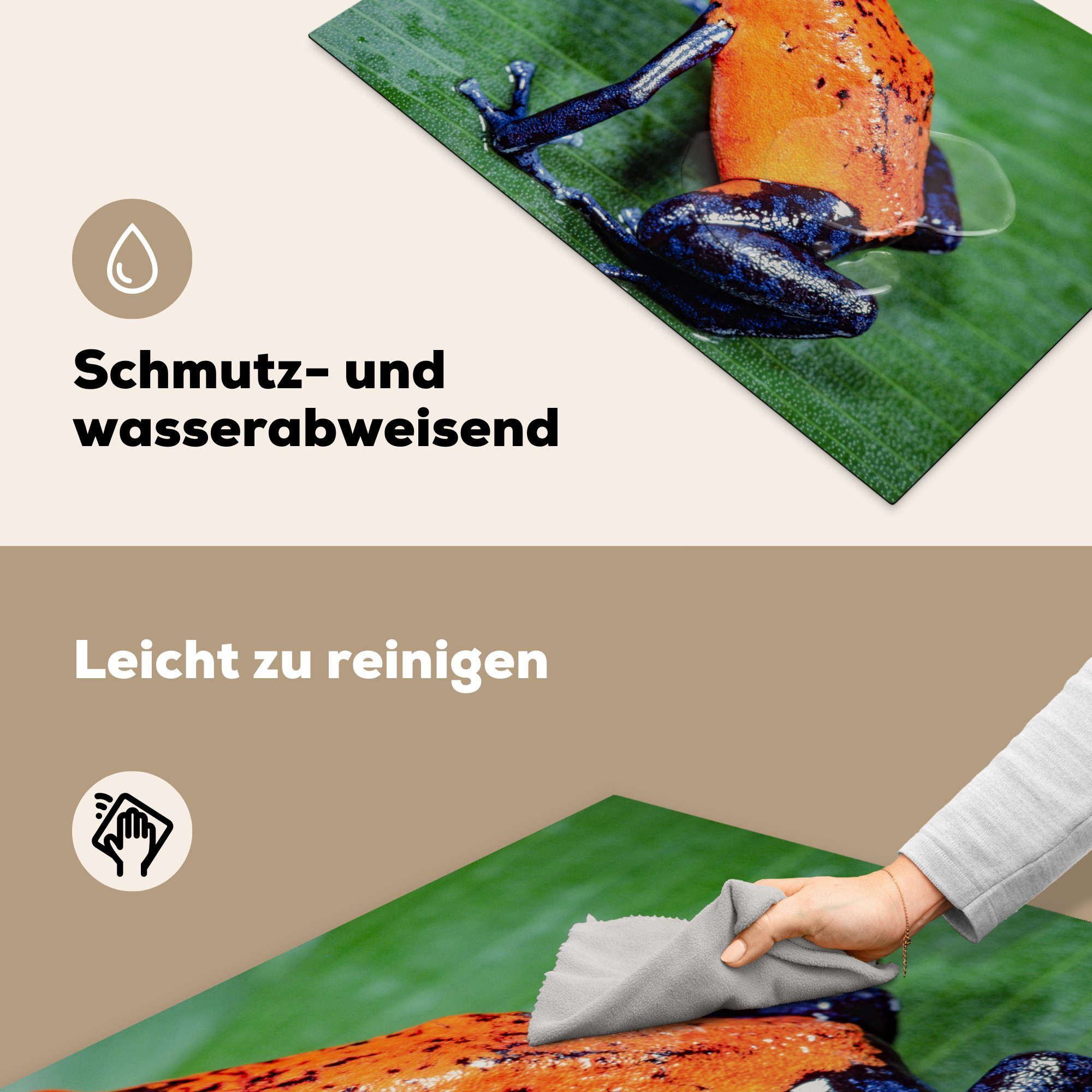 MuchoWow Herdblende-/Abdeckplatte Frosch für (1 cm, 81x52 - Ceranfeldabdeckung die Tropisch, Induktionskochfeld tlg), - Vinyl, küche, Schutz Rot