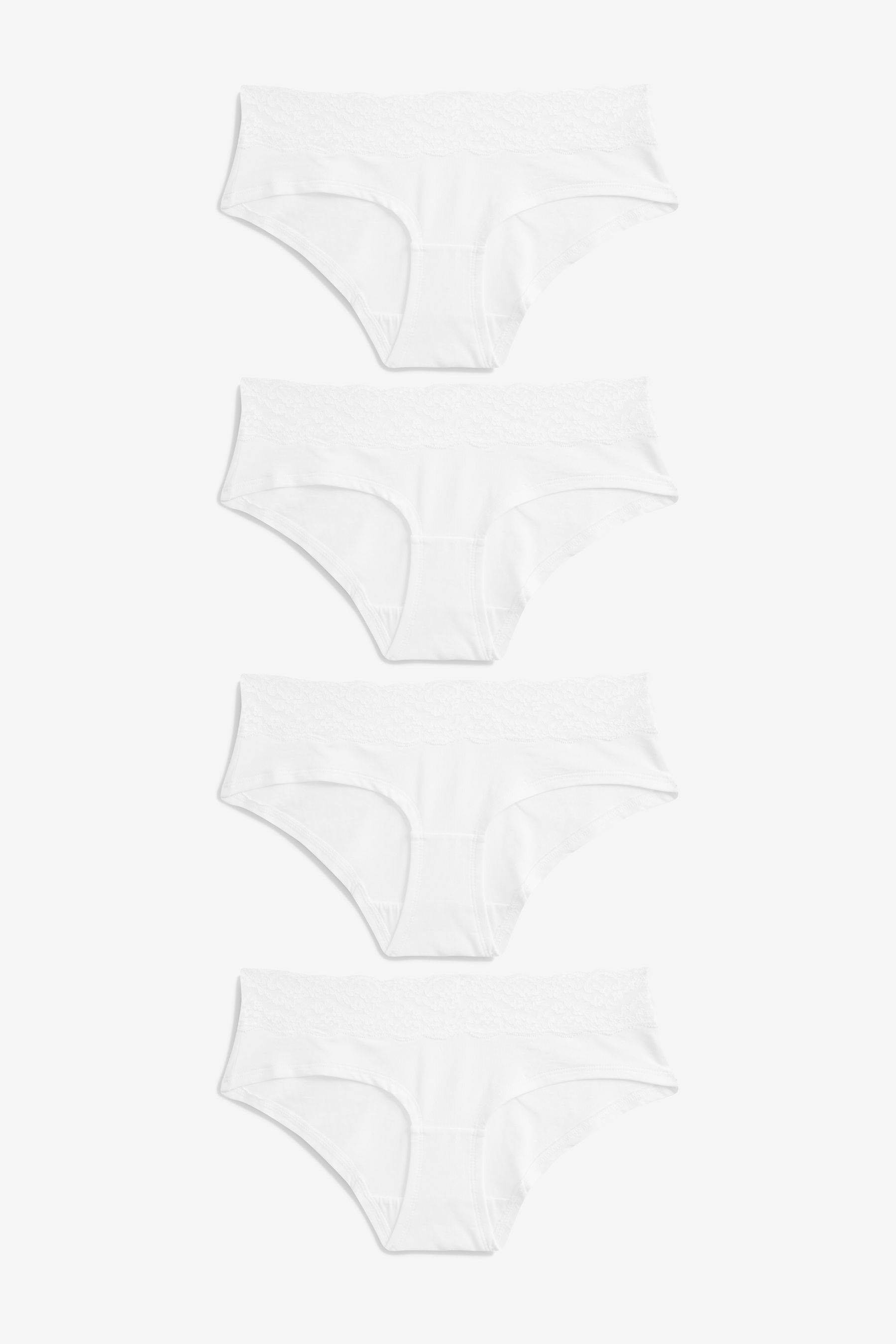 Next Baumwollshorts (4-St) mit Pagenslip 4er-Pack White Spitzenbesatz,