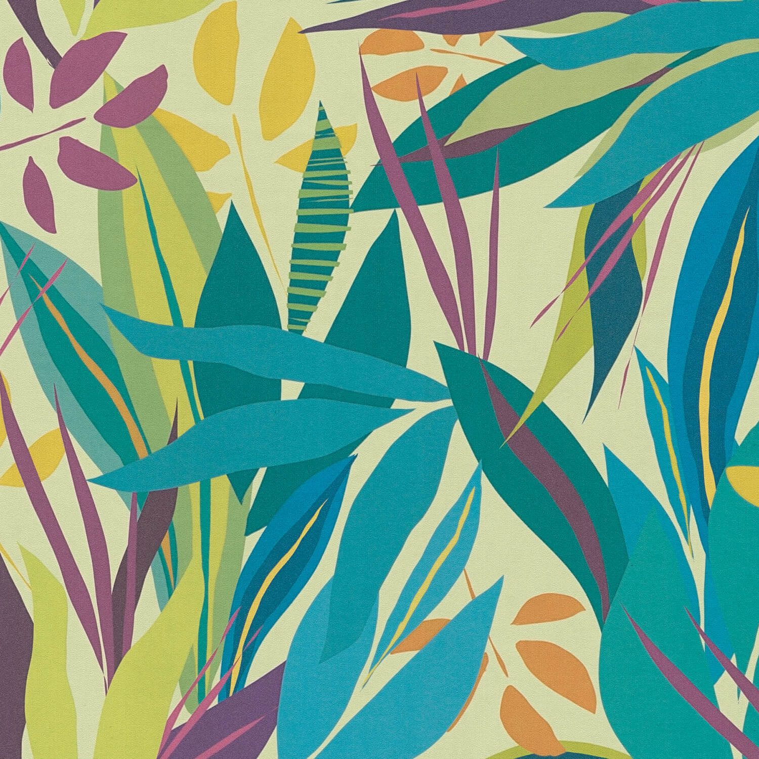 Profhome Vliestapete 782092-GU Grafik Tapete Floral matt grün türkis-blau orange-gelb, glatt, (1 Rolle, 5,33 qm), heißgeprägte Vliestapete, grün
