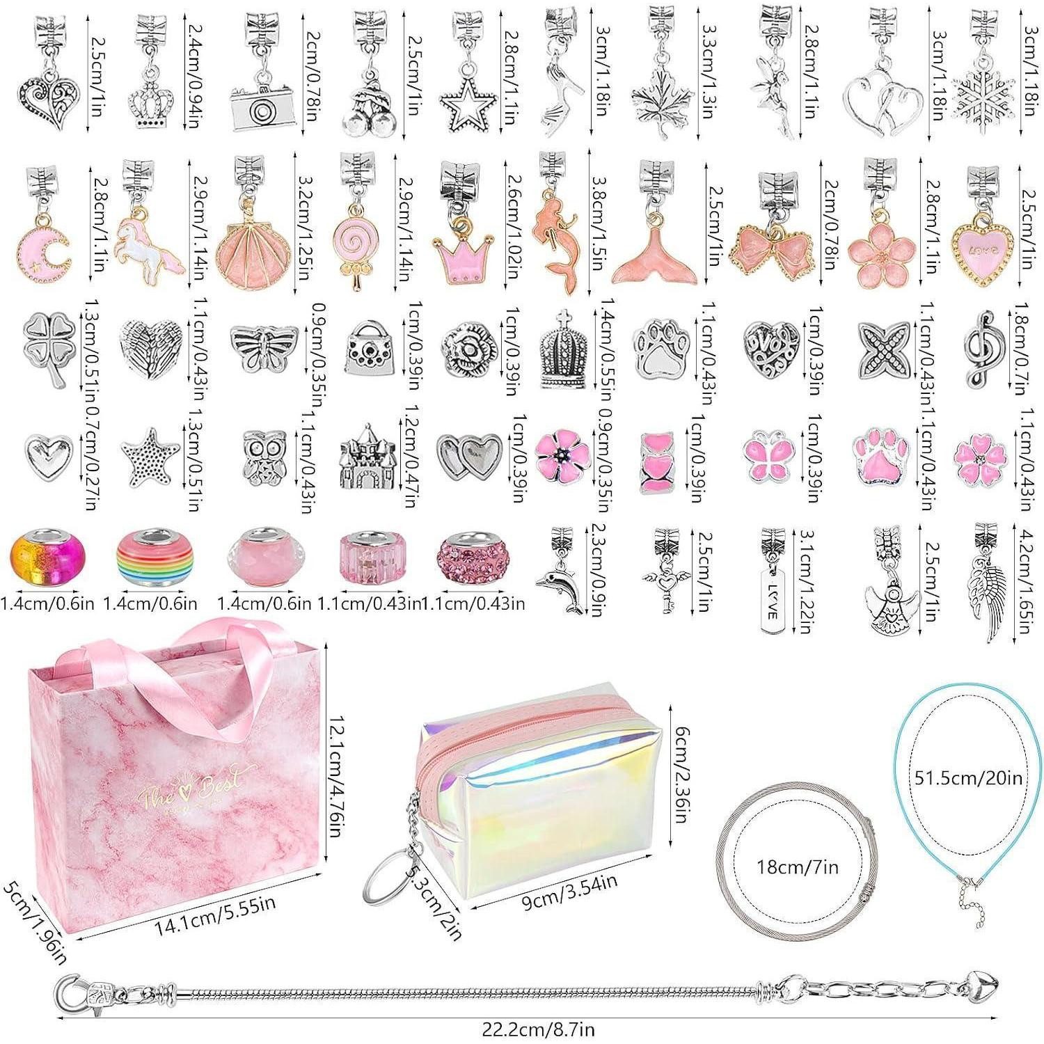 LuxusKollektion Schmuckset Armband Bastelset Mädchen Schmuck DIY Kit Rosa Perlen Charms 6-12