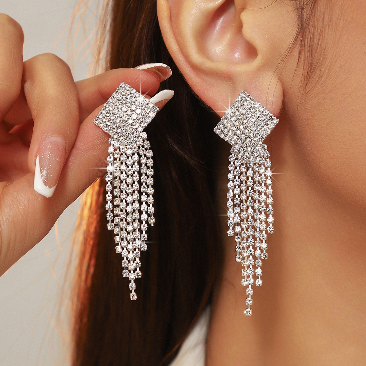 KARMA Paar Ohrhänger Ohrringe Strass 7,4 cm Silber Damenohrringe (Damenschm günstig online kaufen