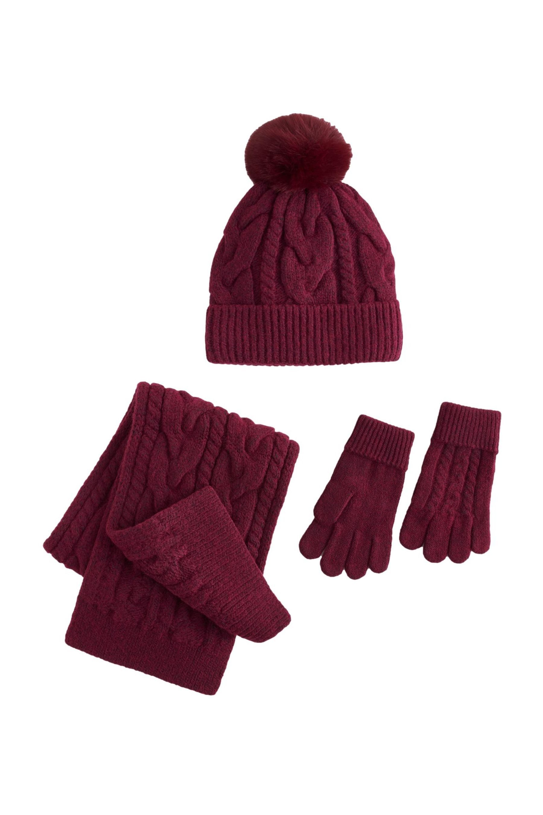 Next Beanie Set mit Zopfmuster-Beanie, Schal und Handschuhen (3-St)