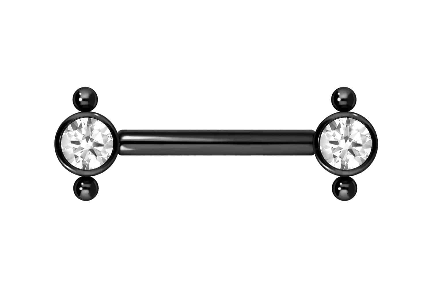 PIERCINGLINE Brustwarzenpiercing Titan Barbell mit Push Fit KRISTALL + 2 KUGELN (Barbells, 1-tlg)