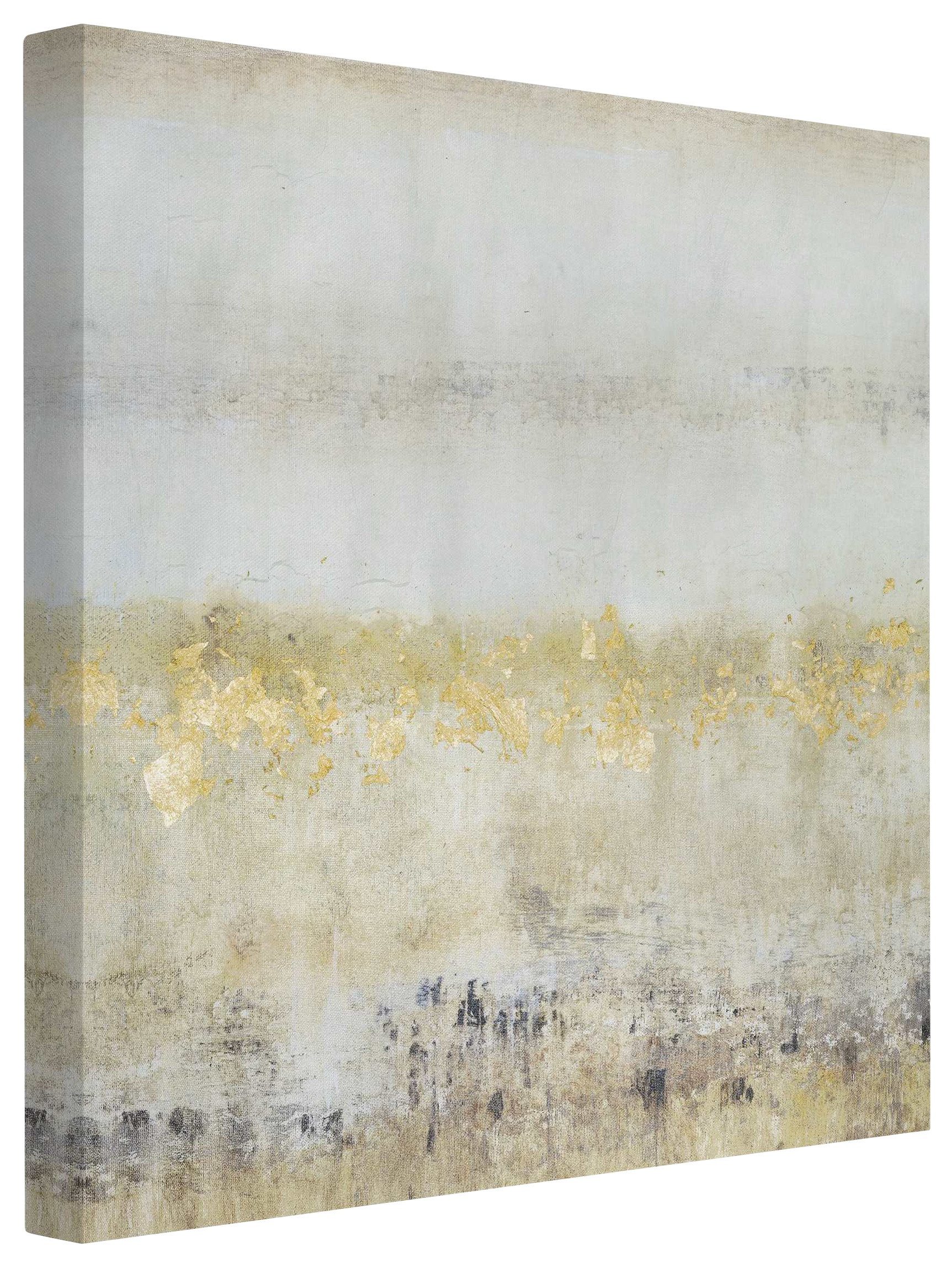Bilderdepot24 Leinwandbild Abstrakt Modern Malerei Goldene Farbfelder weiss Bild auf Leinwand XXL, Wohnzimmer Schlafzimmer Küche Flur Wandbild Kunstdruck Wanddeko Druck