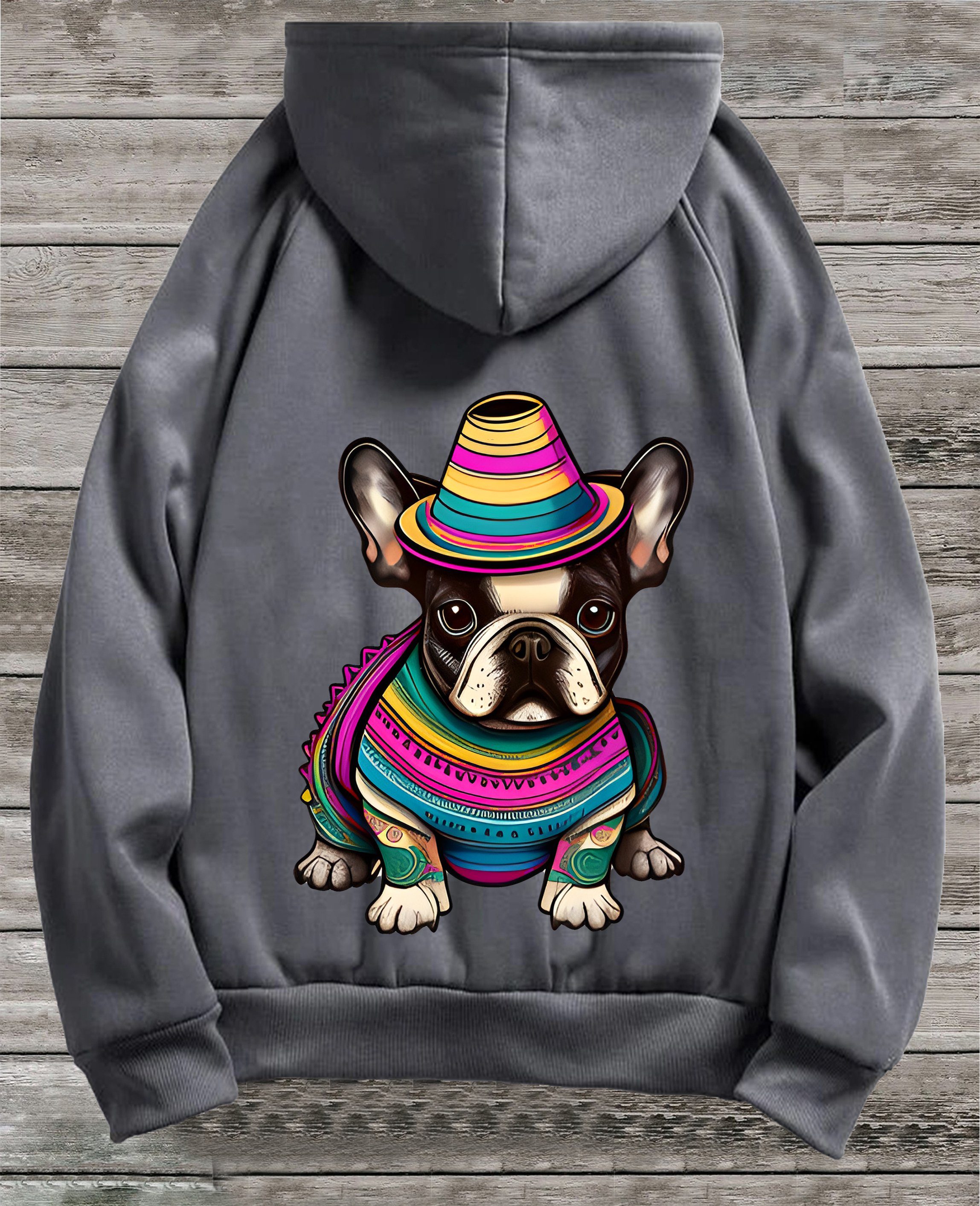 RMK Hoodie Damen Pullover Basic Pulli Kapuzenpullover Seitentaschen Hund Mexico Französische Bulldogge Print