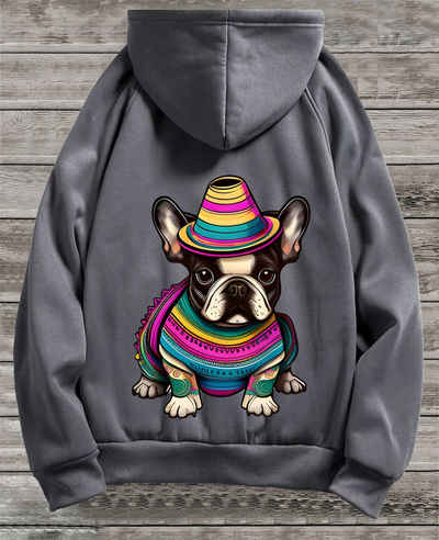RMK Hoodie Damen Пуловери Basic Pulli Kapuzenpullover Seitentaschen Hund Mexico Französische Bulldogge Print
