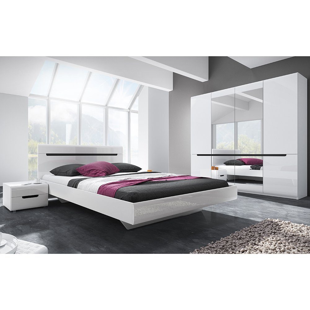 Lomadox Nachtschrank Schlafzimmer weiß 52/35/44 weiß mit Hochglanz HERNING-83 cm schwarz, und in