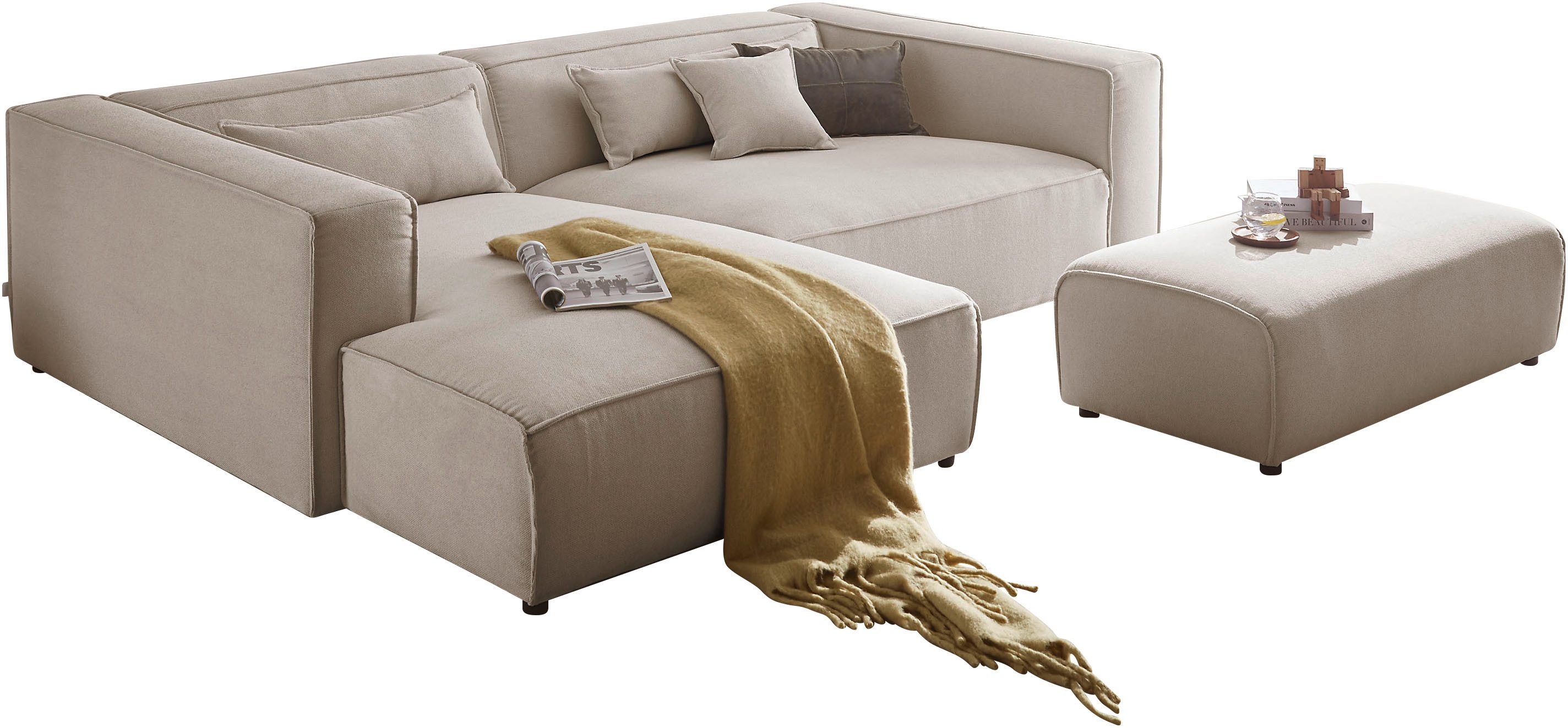 LeGer Home by Lena Gercke Ecksofa PIARA XXL Struktur, L-Form, Schlaffunktion, Hocker stellbar zum Schlafsofa (Krokodilverbinder), tiefe Sitzfläche