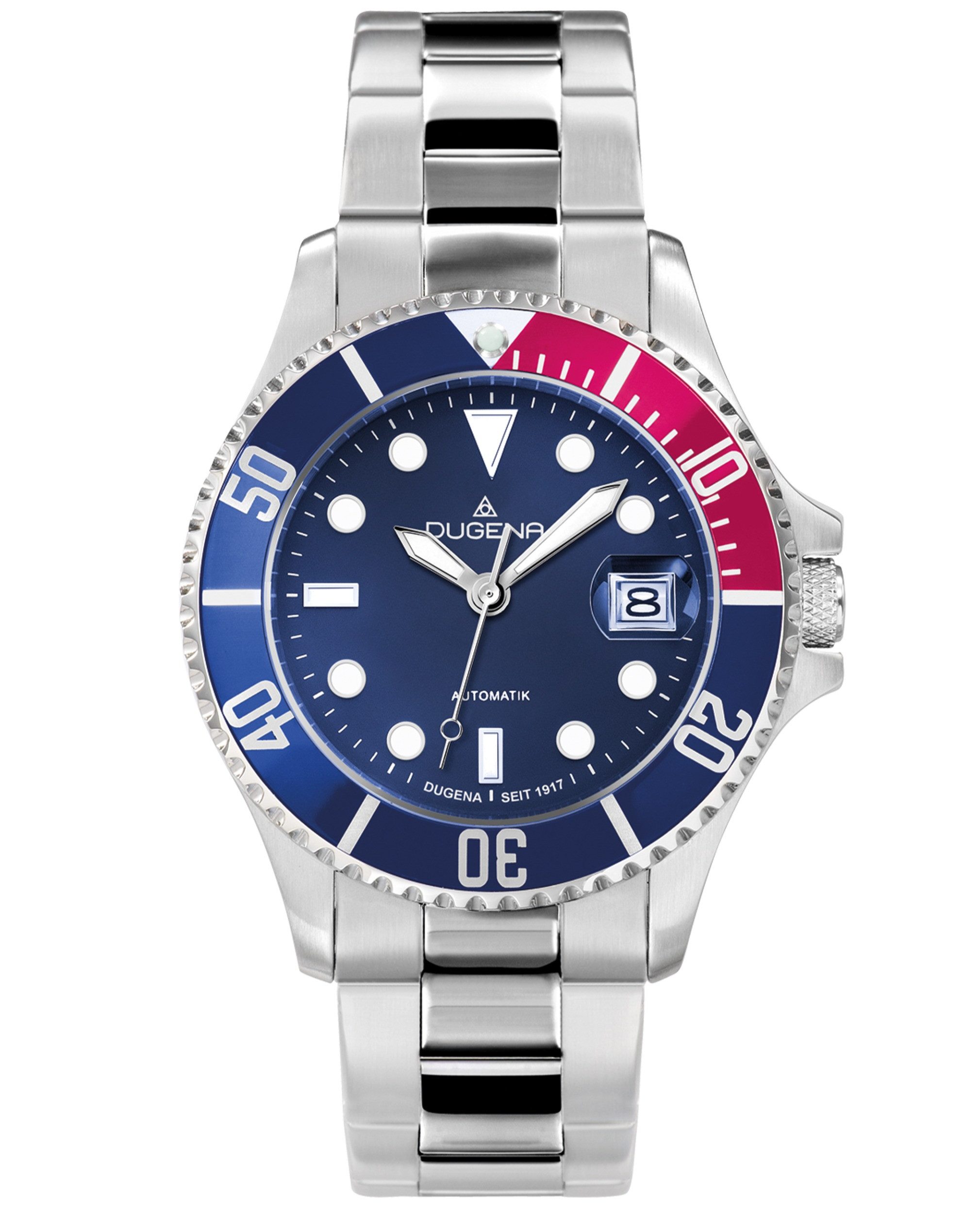 Dugena Automatikuhr Dugena Herren-Uhr Diver Blau Automatik Edelstahl-Armband 4460588