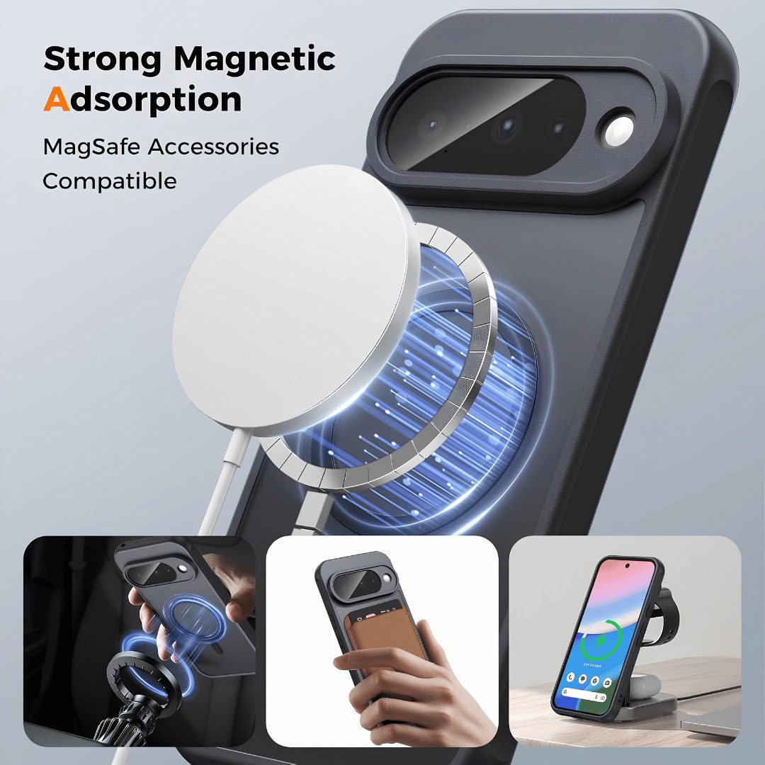 SmartUP Smartphone-Hülle + 2X Schutzglas für Google Pixel 9 Pro Panzerfolie MagSafe Case 9H 6,3, MagSafe-Technologie, integrierter Kameraschutz – Bild 3 von 5