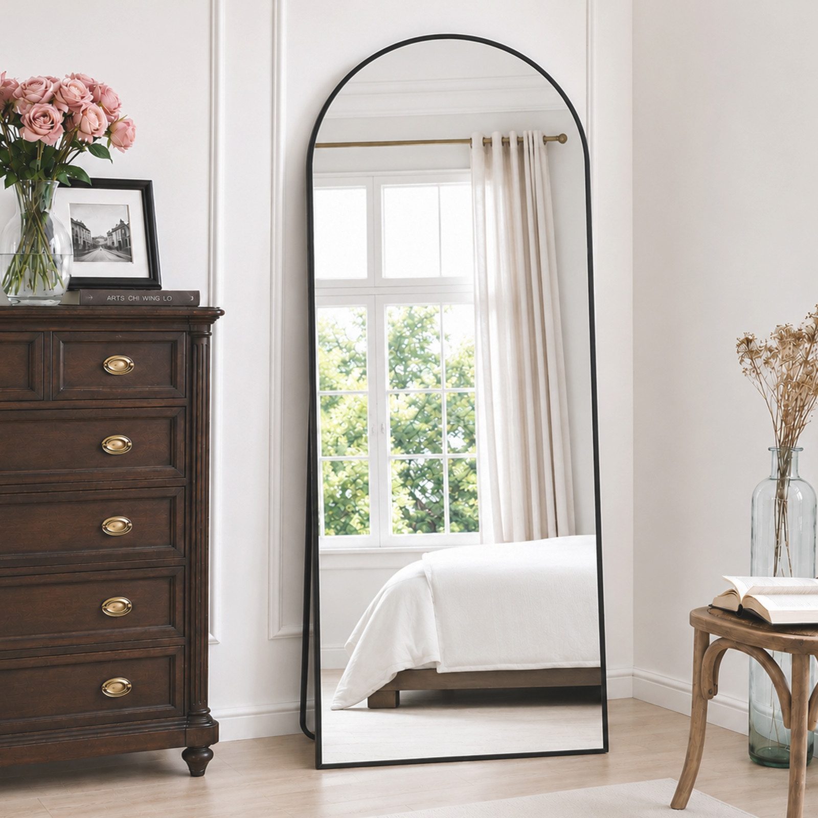 Teravin Ganzkörperspiegel,Standspiegel & Wandspiegel Bruchsicher mit Aluminium Rahmen, Hartglas, 171x76cm/180x75cm Großer Spiegel für Schlafzimmer, Bogen Design