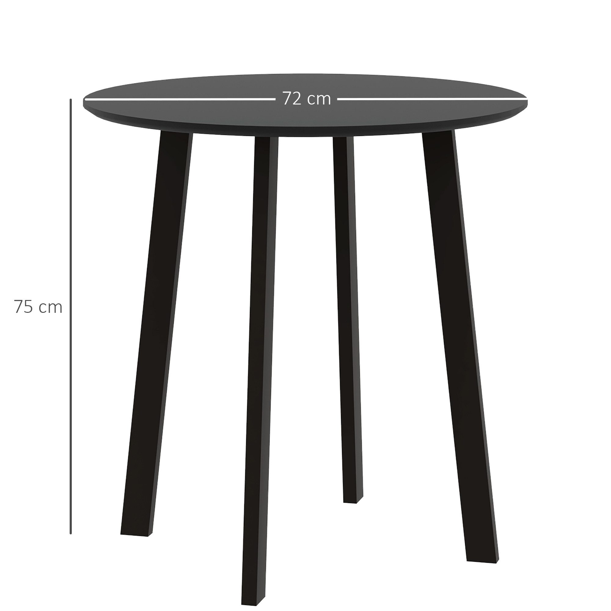 HOMCOM Esstisch Küchentisch für 2 Personen, Tisch mit abgeschrägten Beinen (Esszimmertisch, 1-St., Küchentisch), Schwarz 72 x 72 x 75cm
