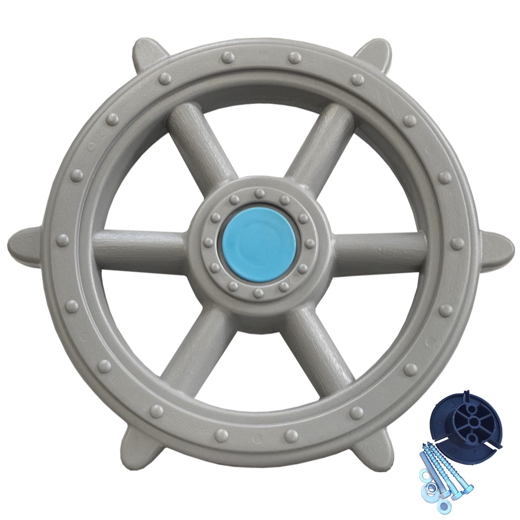 Loggyland Spielturm-Erweiterung Steuerrad Schiff Lenkrad Piratenlenkrad Ø 48 cm, (incl. Befestigungsmaterial), macht beim Drehen leise "Klick, Klick, Klick"