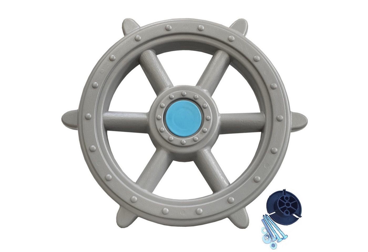 Loggyland Spielturm-Erweiterung Steuerrad Schiff Lenkrad Piratenlenkrad Ø 48 cm, (incl. Befestigungsmaterial), macht beim Drehen leise "Klick, Klick, Klick"
