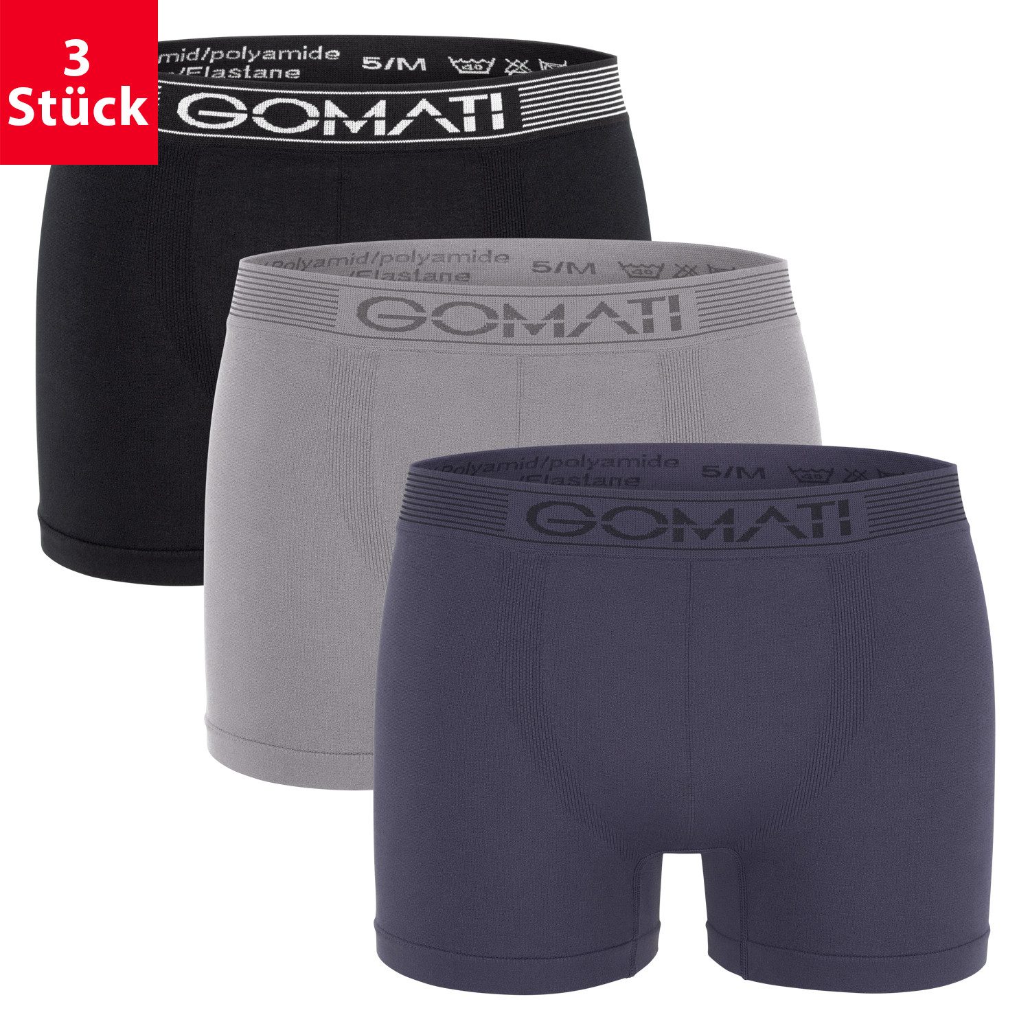 Gomati Boxershorts Herren Seamless Pants (3er Pack) Microfaser-Elasthan Box günstig online kaufen