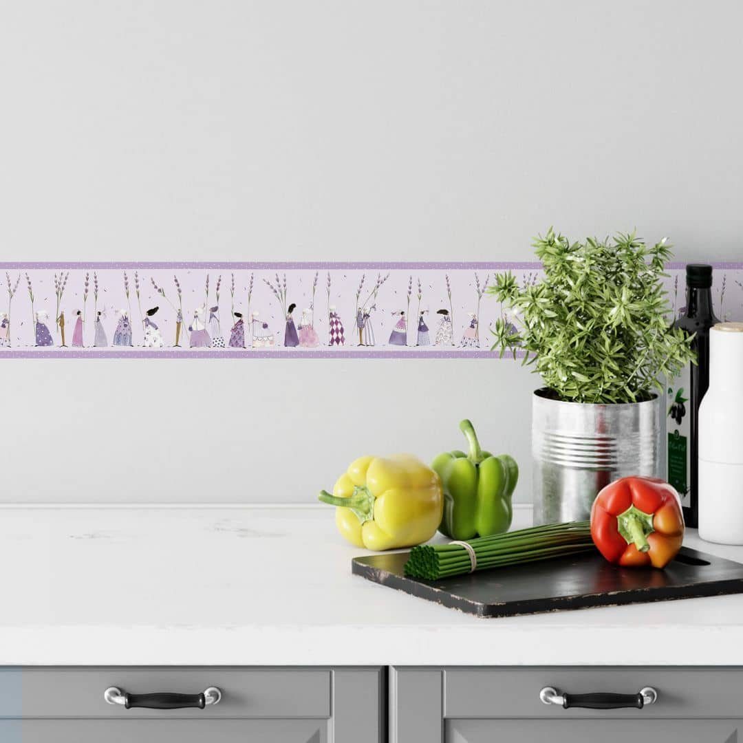 K&L Wall Art Wandtattoo Bordüre Leffler Mädchen Kinderzimmer Kräuter Küche Lavendel Frauen, Akzentleiste selbstklebend, entfernbar