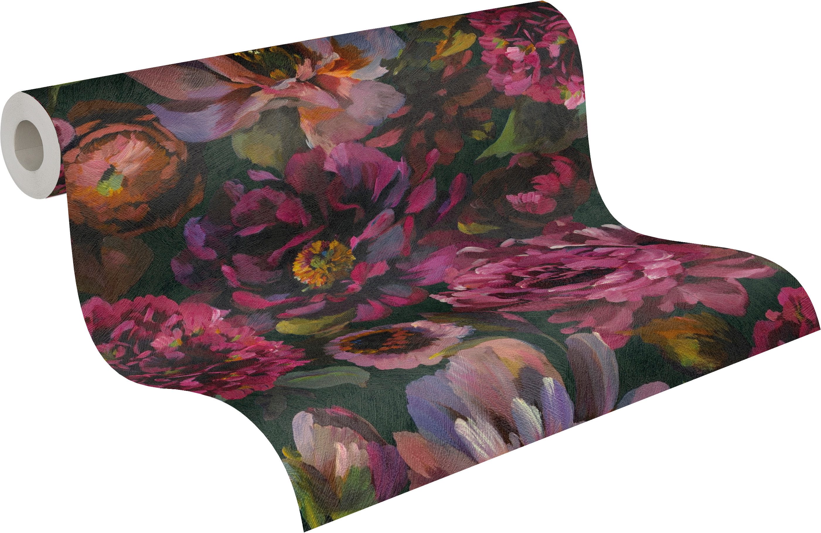 A.S. Création Vliestapete Trend Spectrum Peony – Opulente Pfingstrosen Vliestapete, strukturiert, floral, leicht glänzend, geblümt, (1 St), Opulente Pfingstrosen mit lebendiger Farbwirkung und Struktur